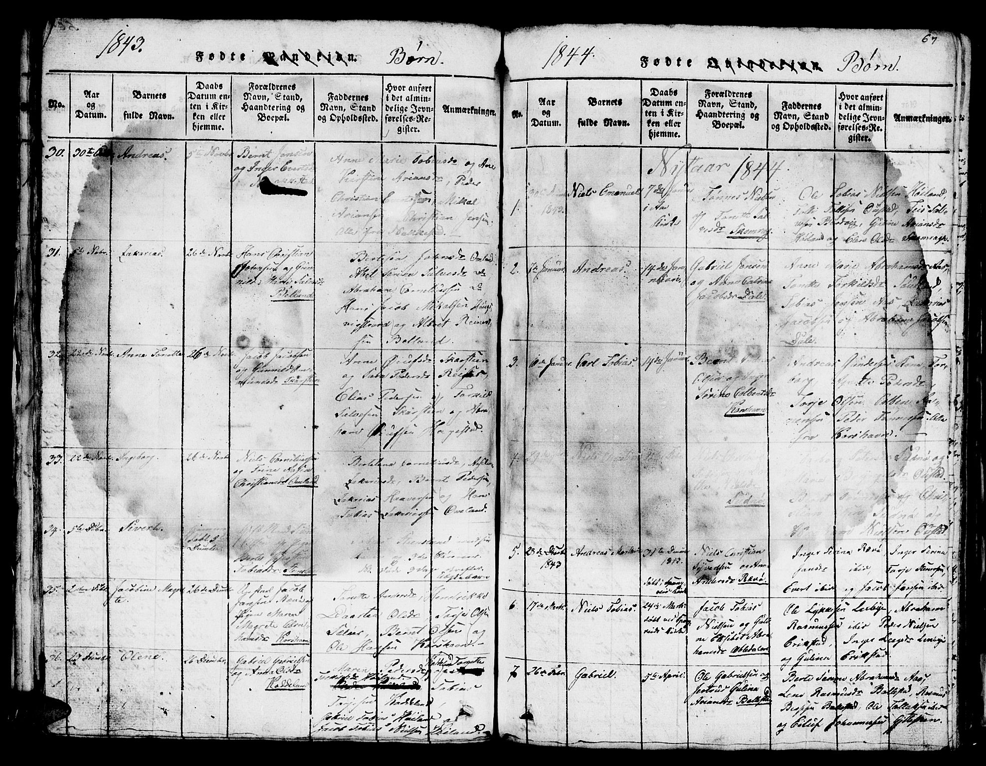 Lyngdal sokneprestkontor, SAK/1111-0029/F/Fb/Fba/L0001: Parish register (copy) no. B 1, 1816-1876, p. 67