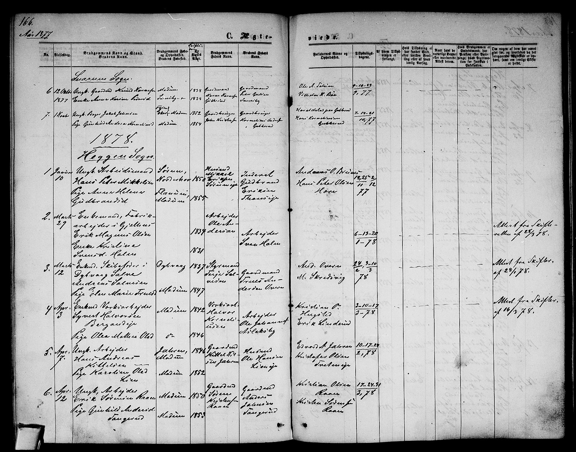 Modum kirkebøker, AV/SAKO-A-234/G/Ga/L0007: Parish register (copy) no. I 7, 1869-1878, p. 166