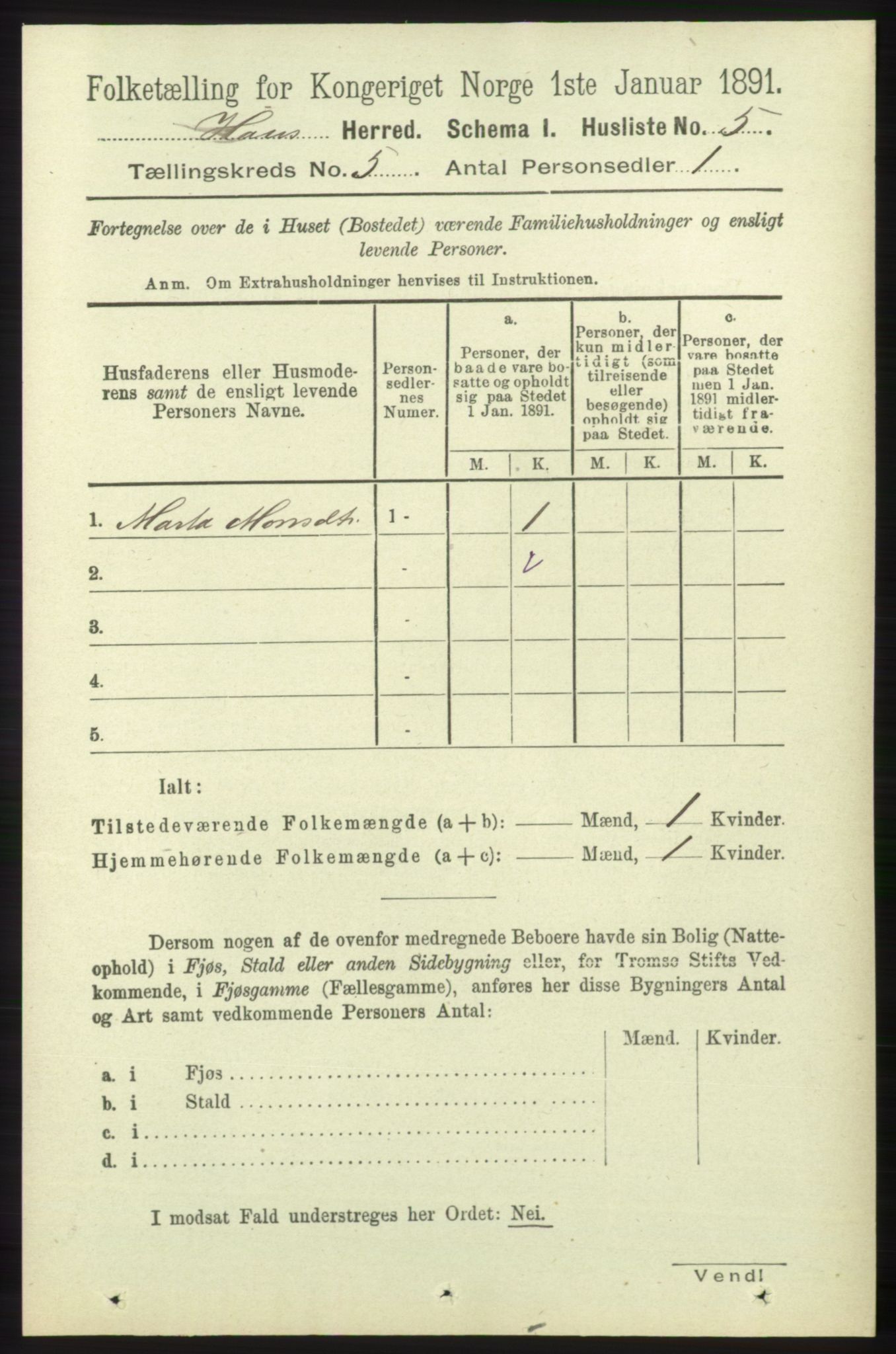 RA, 1891 census for 1250 Haus, 1891, p. 1752