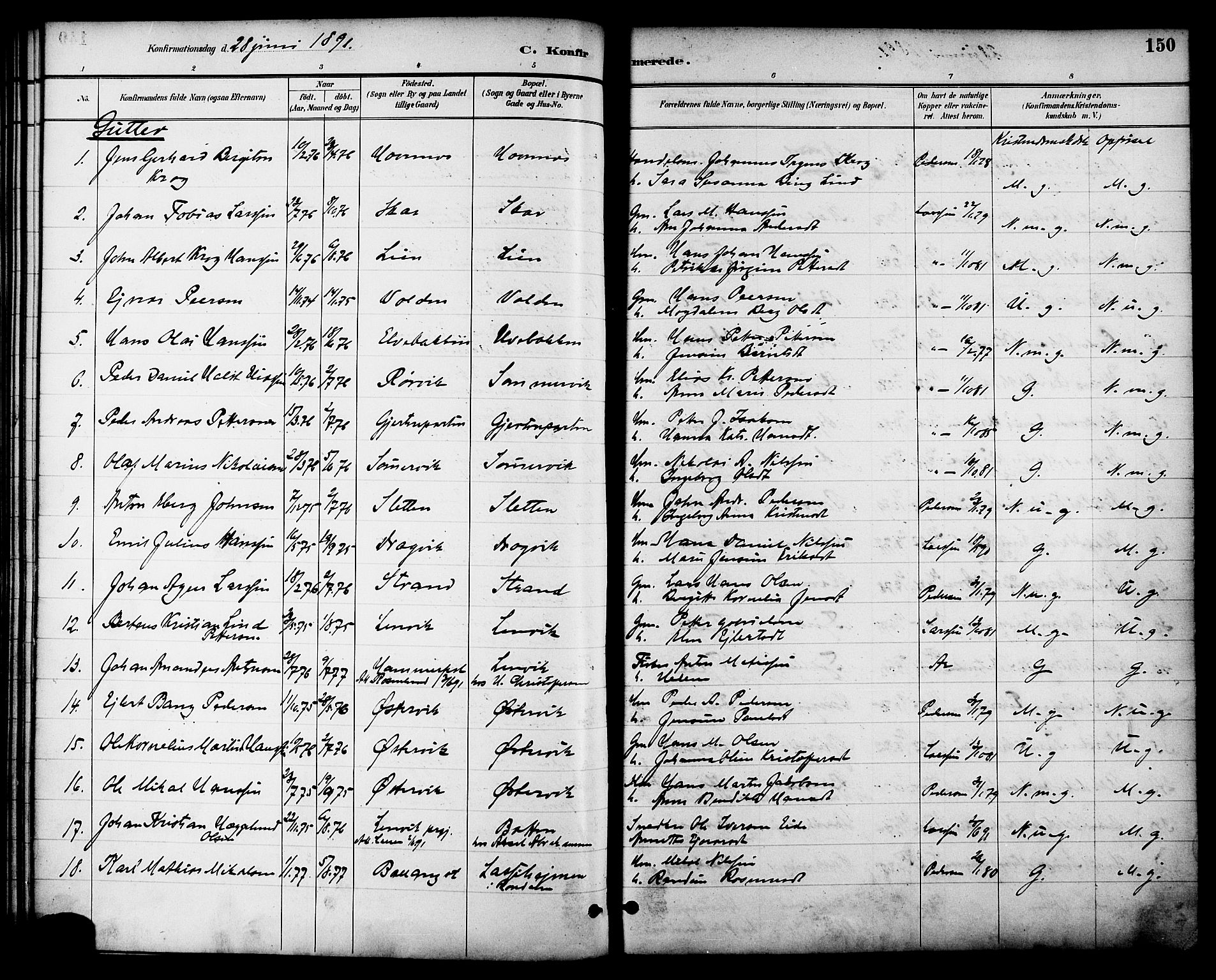 Ministerialprotokoller, klokkerbøker og fødselsregistre - Nordland, SAT/A-1459/863/L0898: Parish register (official) no. 863A10, 1886-1897, p. 150