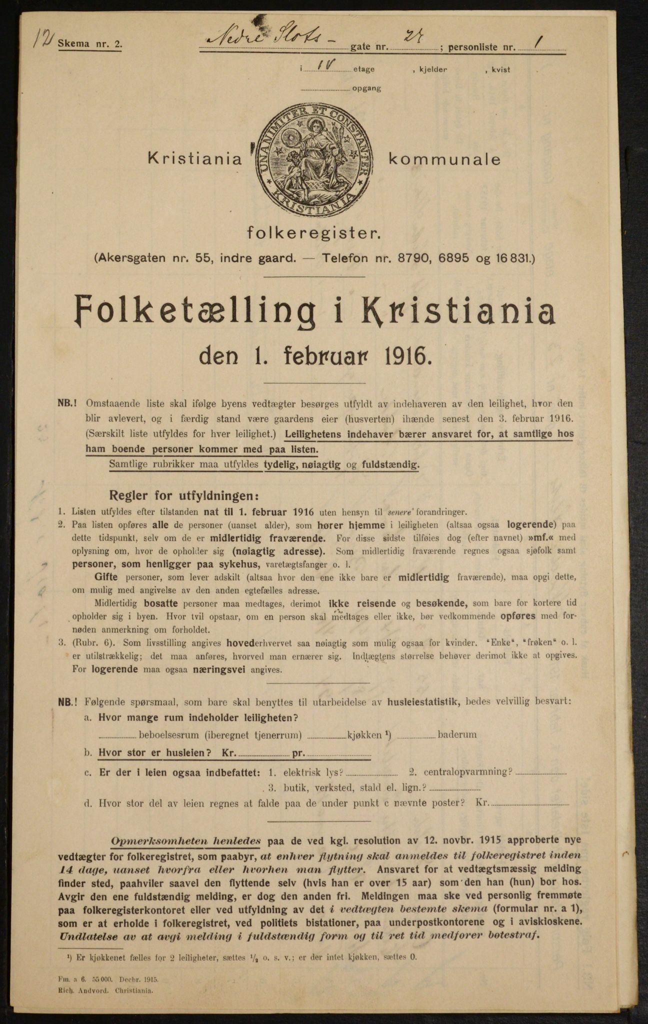 OBA, Municipal Census 1916 for Kristiania, 1916, p. 71243