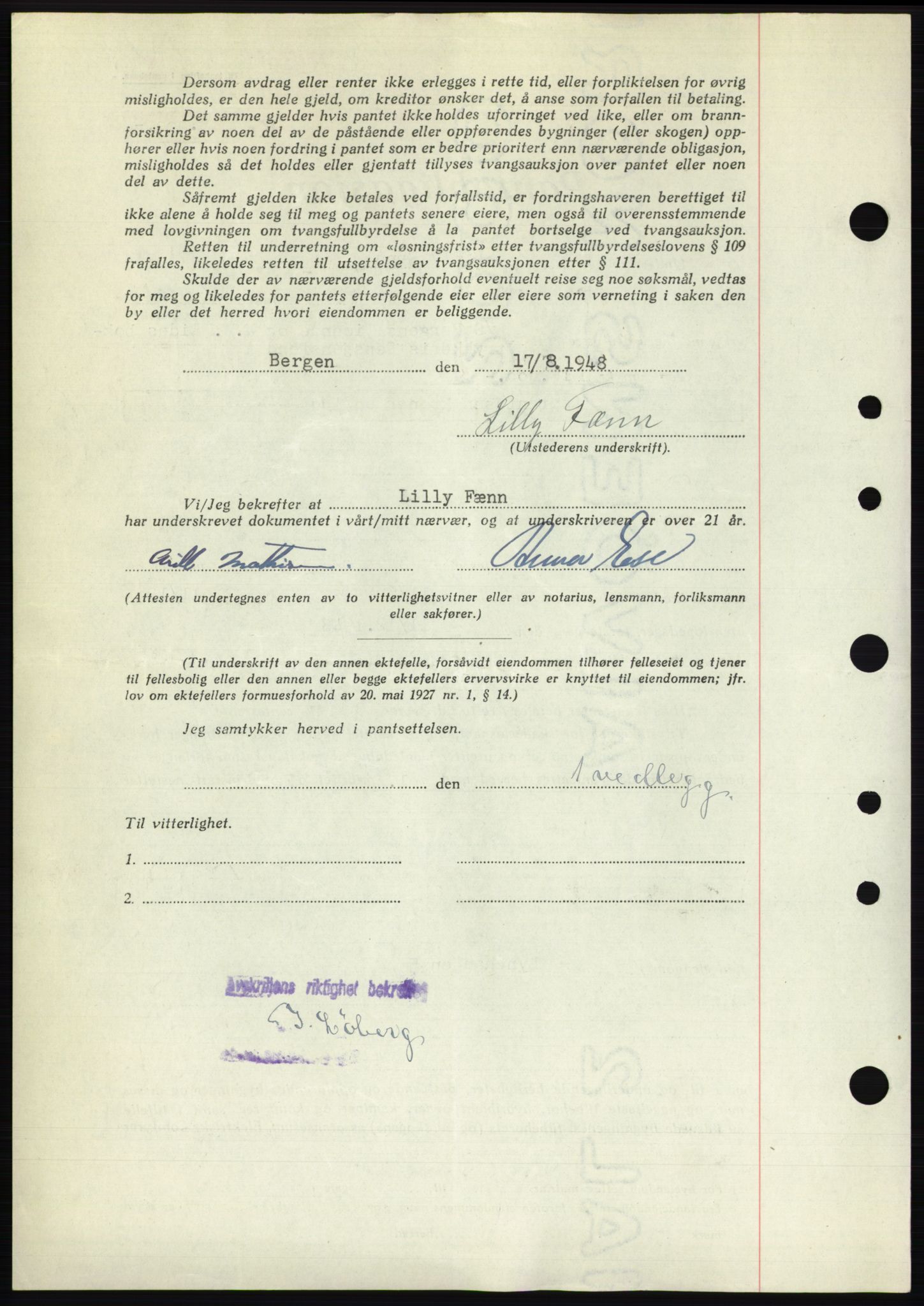 Byfogd og Byskriver i Bergen, AV/SAB-A-3401/03/03Bd/L0003: Mortgage book no. B29-39, 1947-1950, Diary no: : 7576/1948
