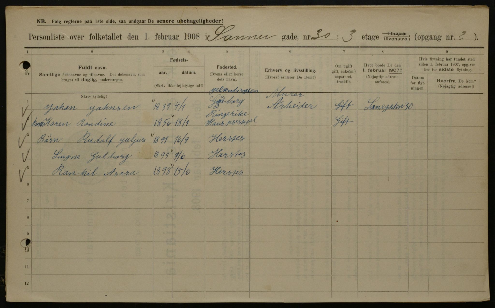OBA, Municipal Census 1908 for Kristiania, 1908, p. 80201