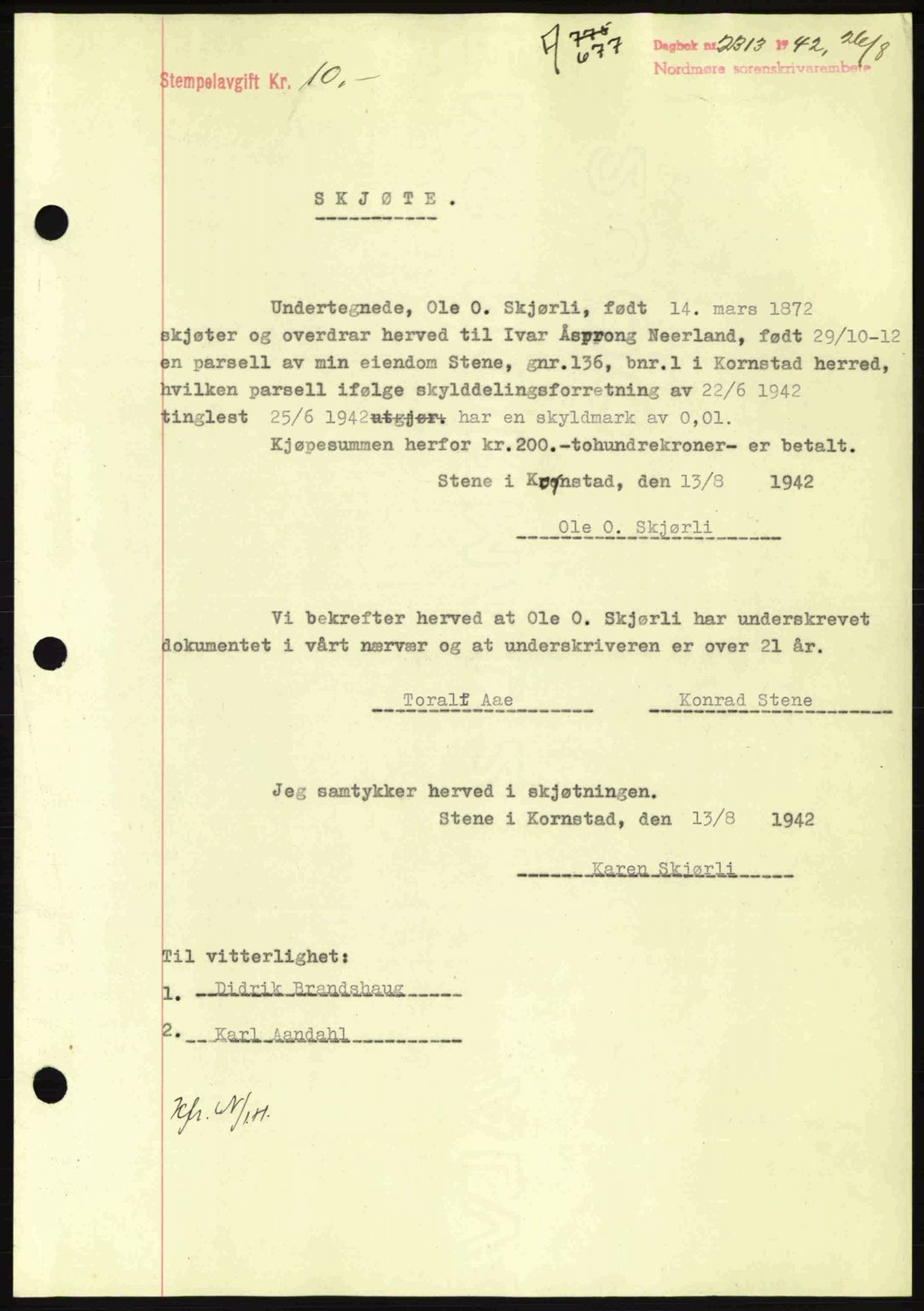 Nordmøre sorenskriveri, AV/SAT-A-4132/1/2/2Ca: Mortgage book no. A93, 1942-1942, Diary no: : 2313/1942