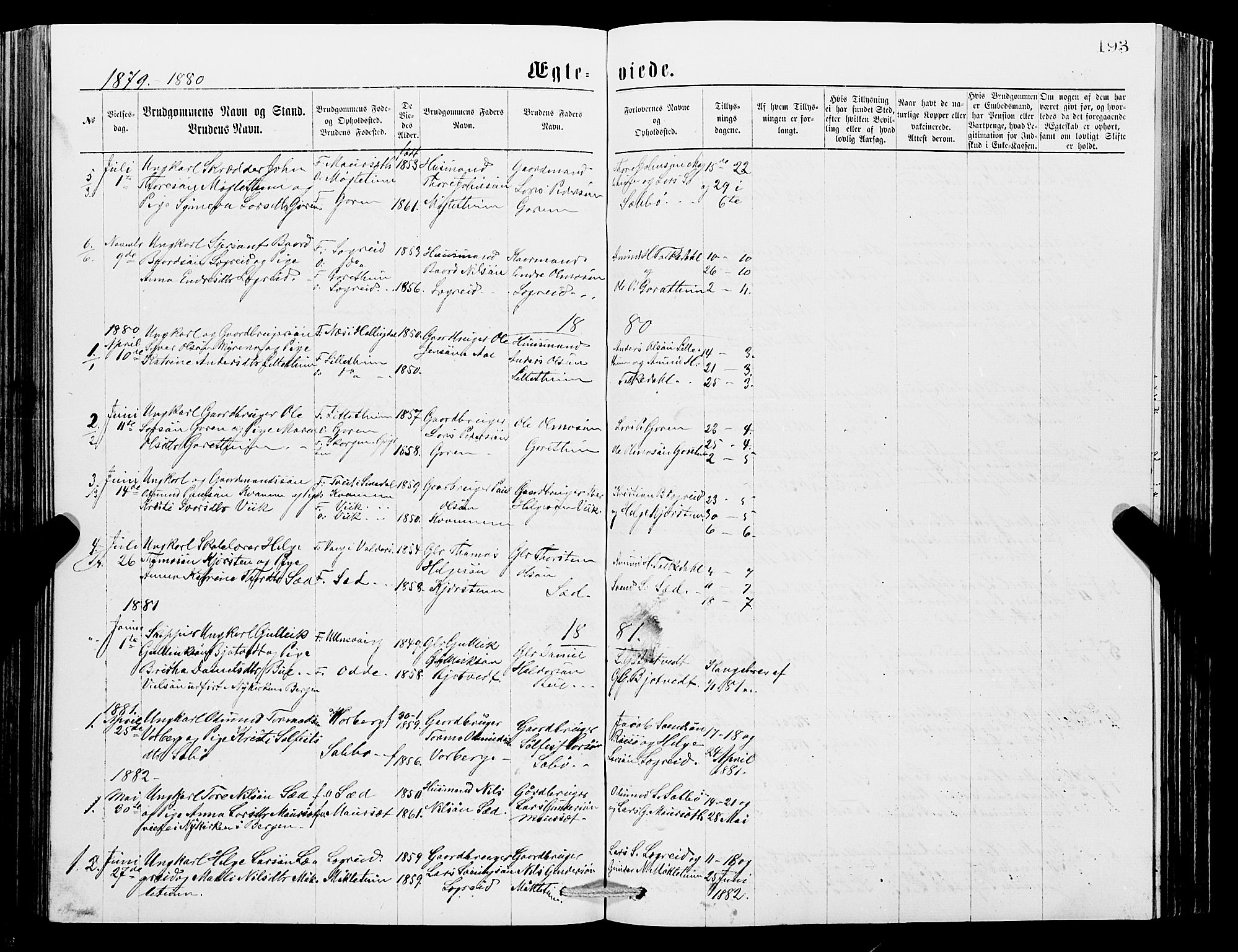 Ullensvang sokneprestembete, SAB/A-78701/H/Hab: Parish register (copy) no. C 2, 1871-1899, p. 193