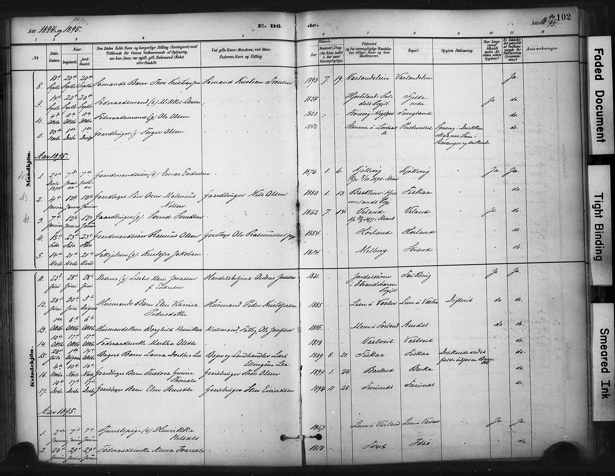 Strand sokneprestkontor, AV/SAST-A-101828/H/Ha/Haa/L0010: Parish register (official) no. A 10, 1882-1929, p. 102