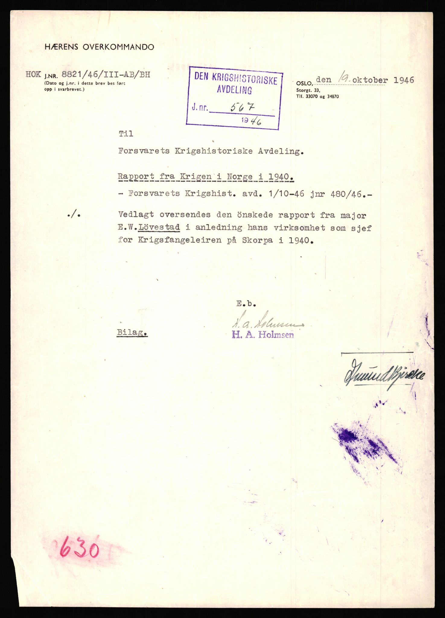 Forsvaret, Forsvarets krigshistoriske avdeling, AV/RA-RAFA-2017/Y/Yb/L0148: II-C-11-630-631  -  6. Divisjon, 1940-1964, p. 2