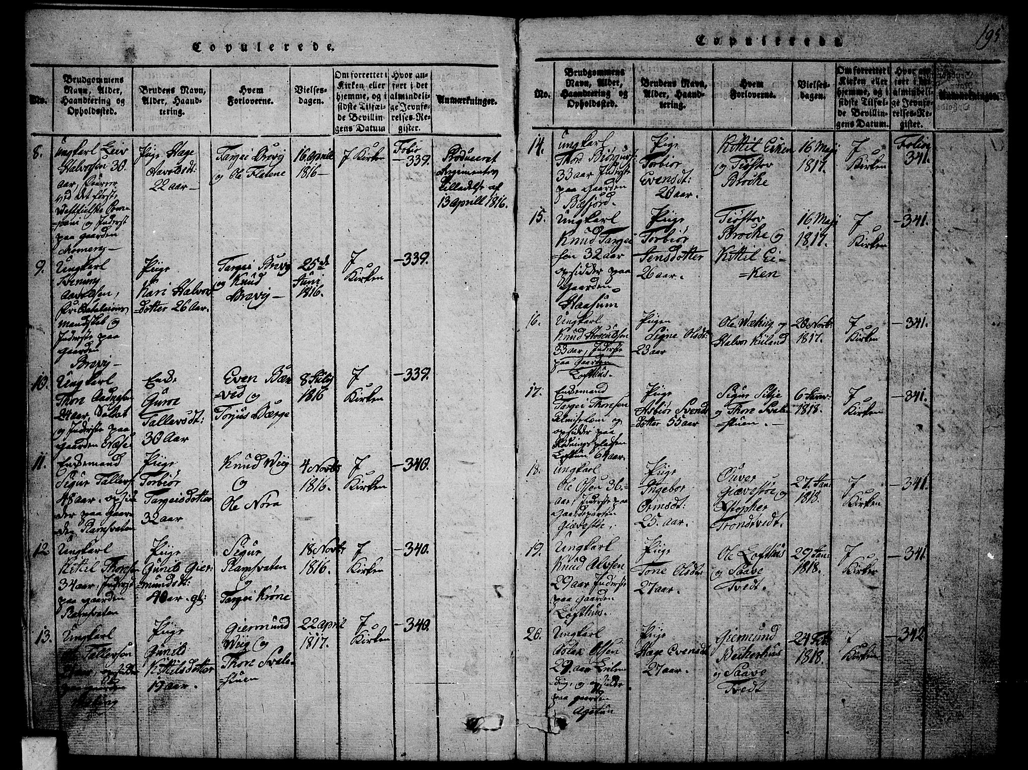 Fyresdal kirkebøker, SAKO/A-263/G/Ga/L0001: Parish register (copy) no. I 1, 1816-1840, p. 195