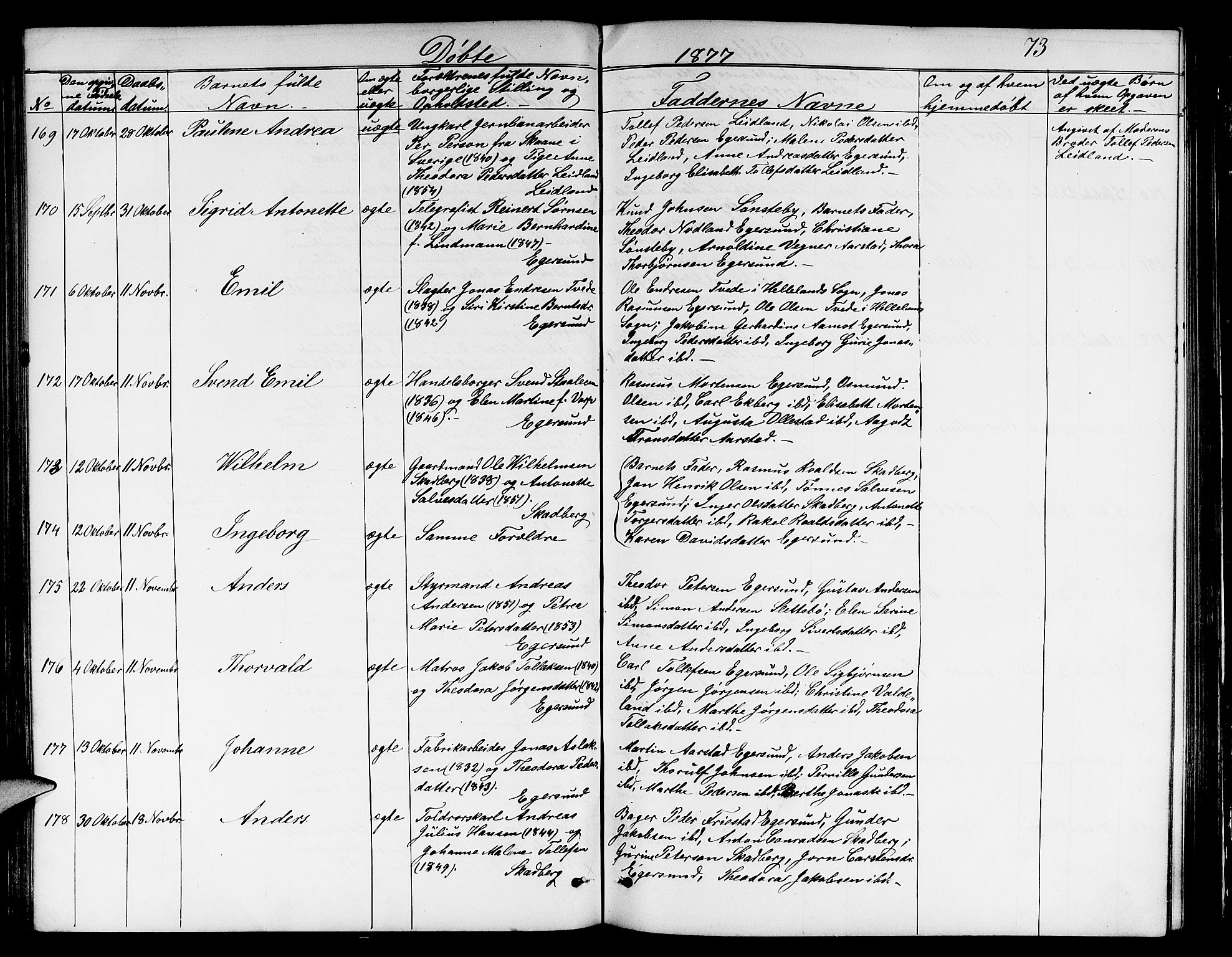 Eigersund sokneprestkontor, AV/SAST-A-101807/S09/L0005: Parish register (copy) no. B 5, 1872-1881, p. 73