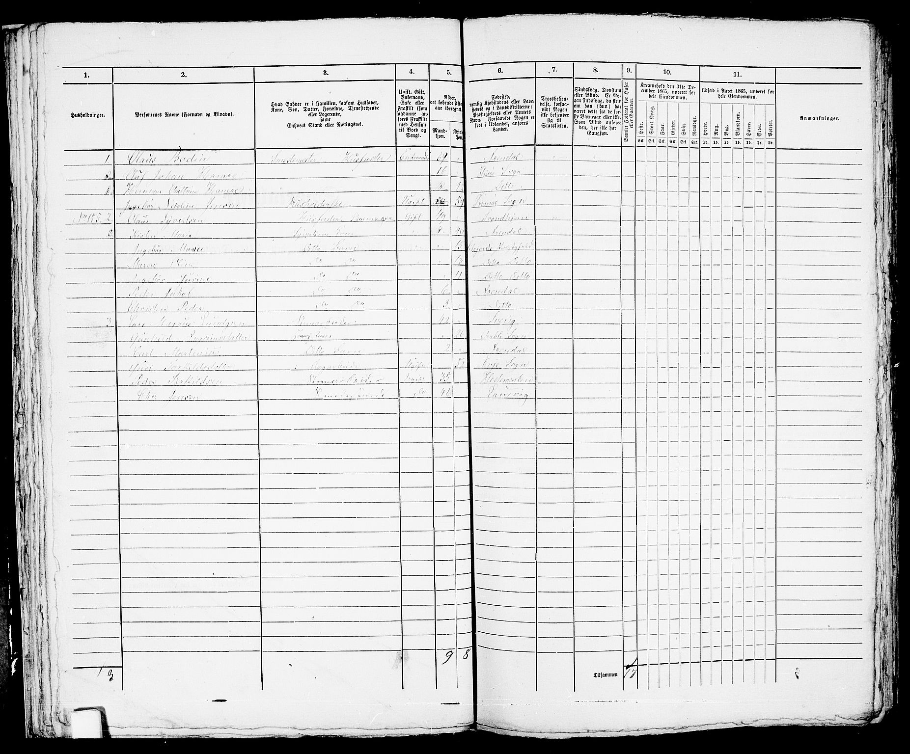 RA, 1865 census for Arendal, 1865, p. 376