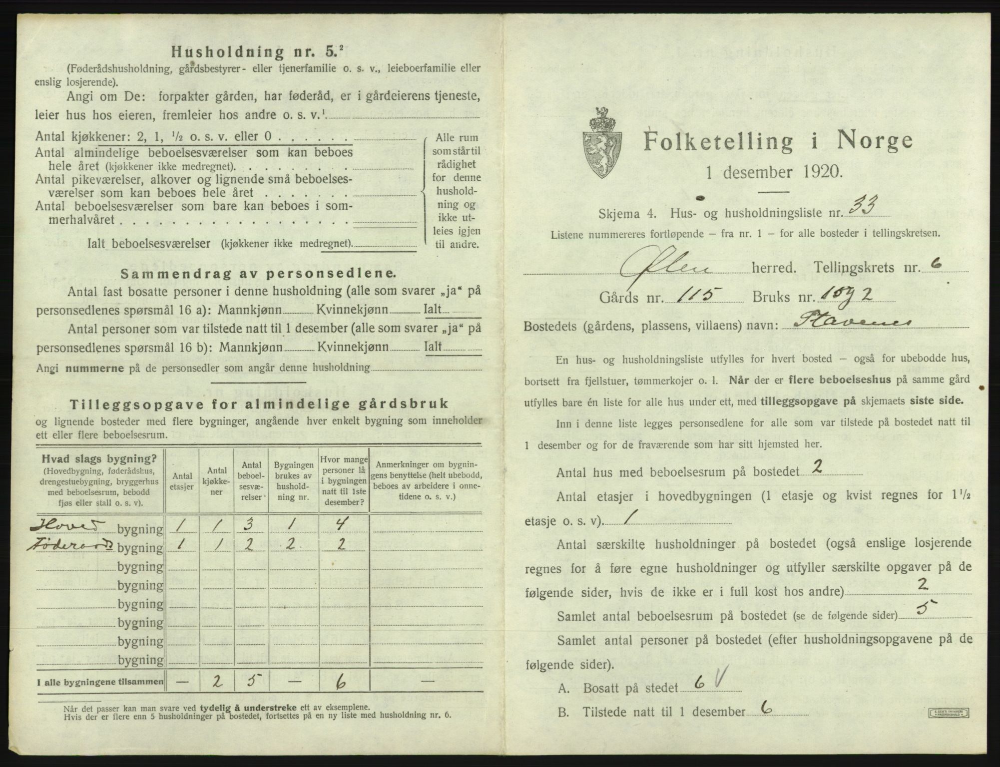 SAB, 1920 census for Ølen, 1920, p. 512