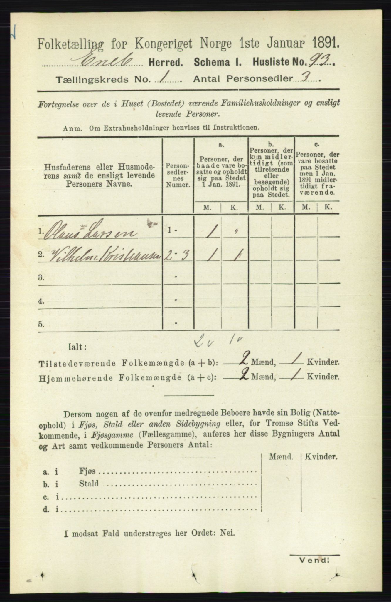 RA, 1891 census for 0229 Enebakk, 1891, p. 119