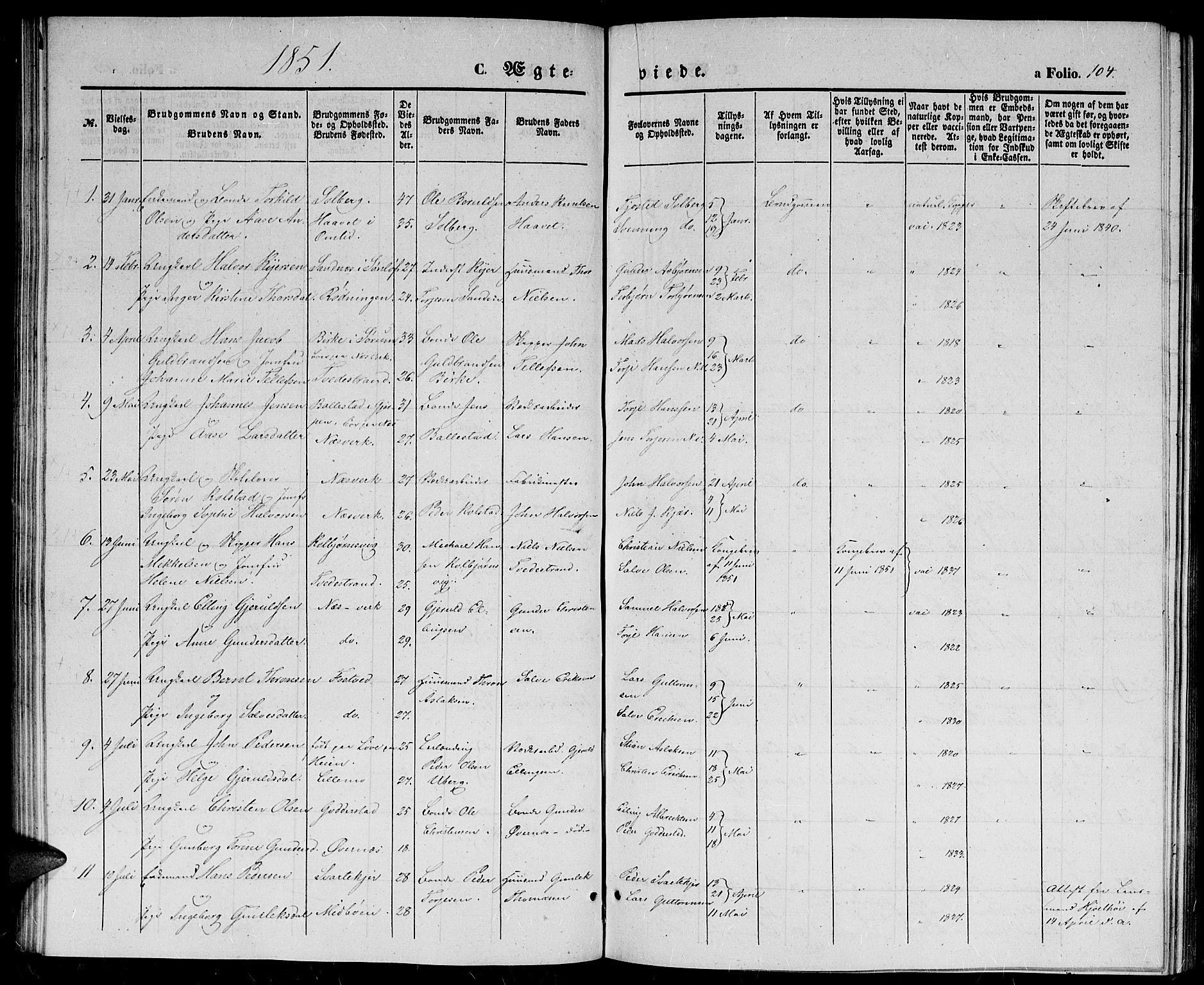 Holt sokneprestkontor, AV/SAK-1111-0021/F/Fb/L0007: Parish register (copy) no. B 7, 1849-1858, p. 104