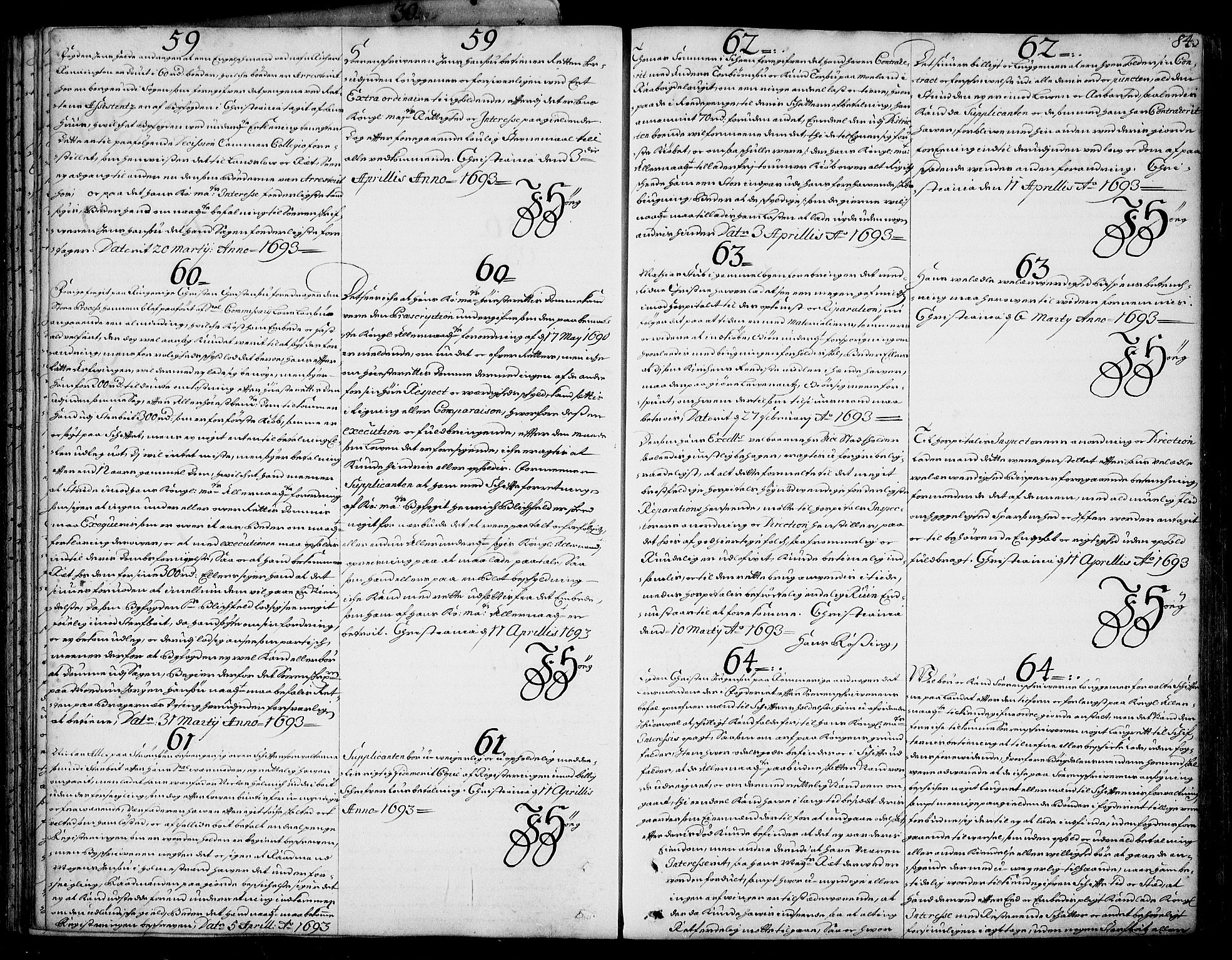 Stattholderembetet 1572-1771, RA/EA-2870/Ad/L0005: Supplikasjons- og resolusjonsprotokoll, 1692-1699, p. 83b-84a
