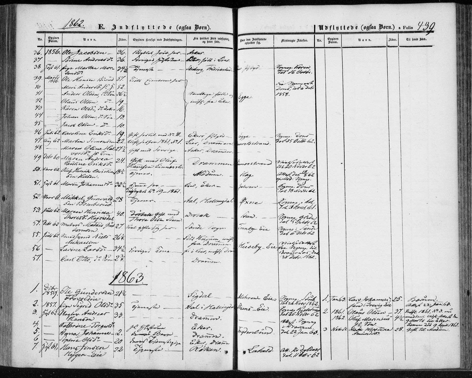 Lier kirkebøker, SAKO/A-230/F/Fa/L0012: Parish register (official) no. I 12, 1854-1864, p. 439