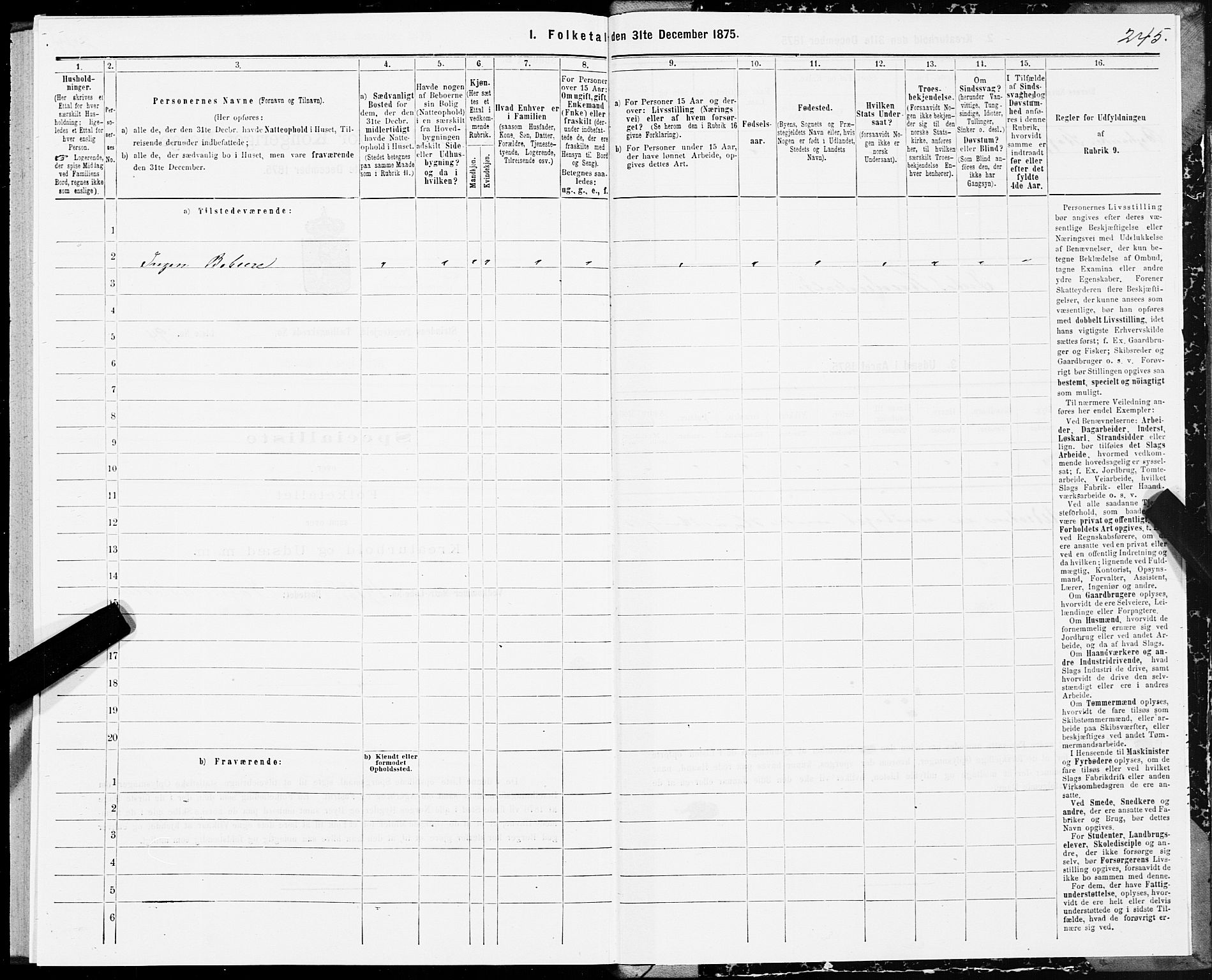 SAT, 1875 census for 1660P Strinda, 1875, p. 1245