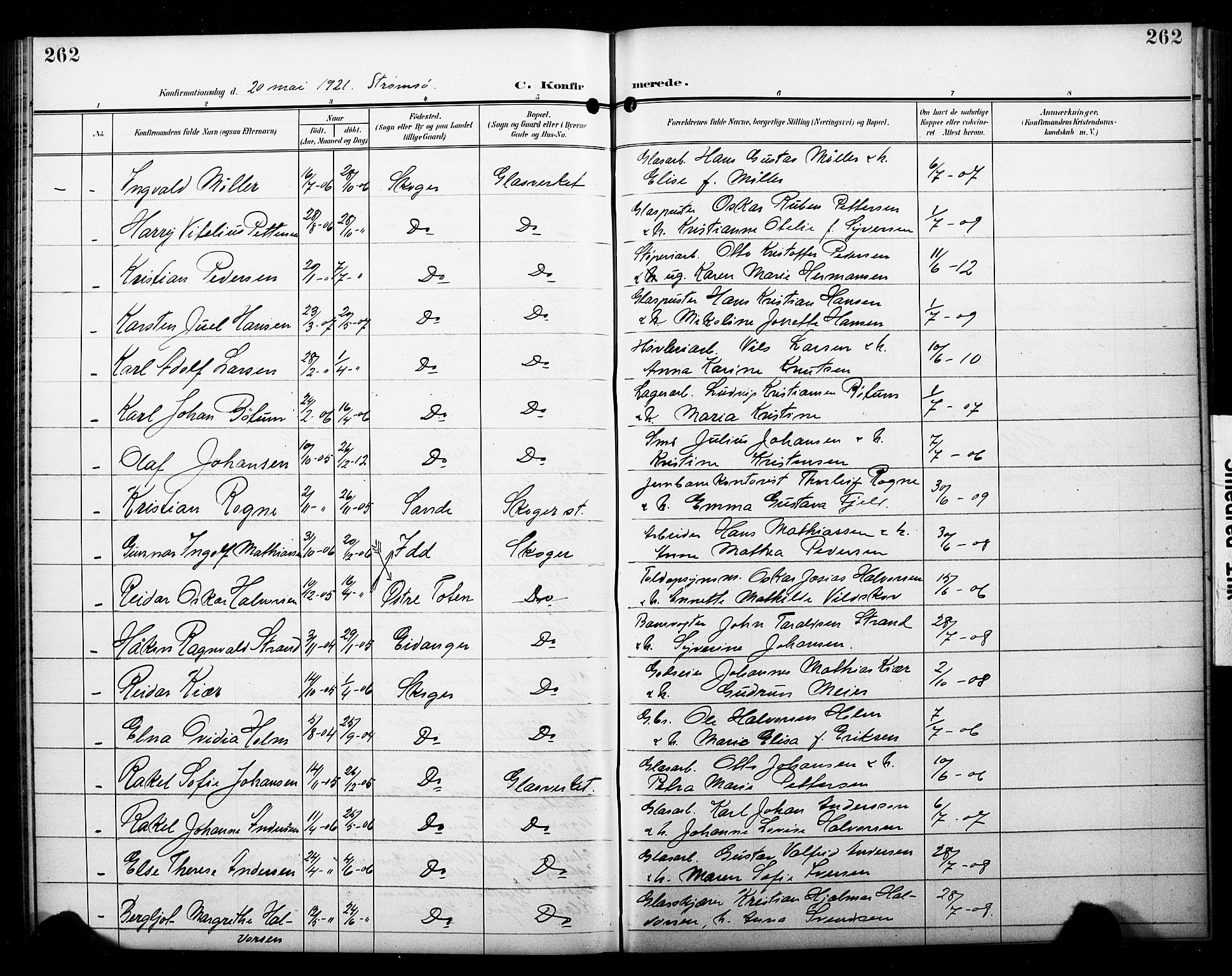 Skoger kirkebøker, SAKO/A-59/G/Ga/L0003: Parish register (copy) no. I 3, 1900-1927, p. 262