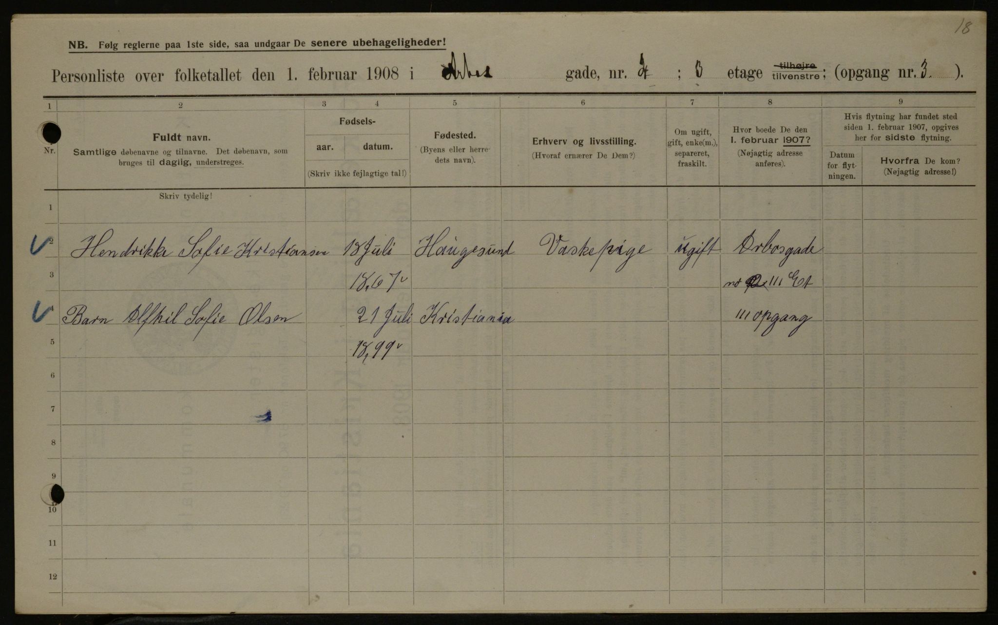 OBA, Municipal Census 1908 for Kristiania, 1908, p. 2021