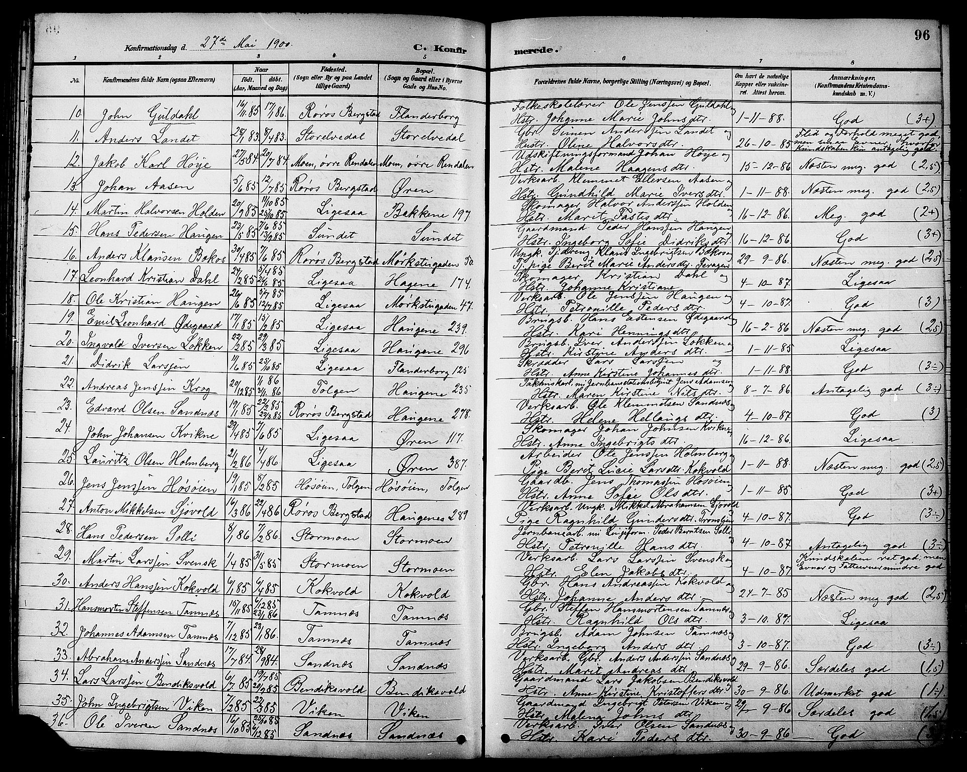 Ministerialprotokoller, klokkerbøker og fødselsregistre - Sør-Trøndelag, SAT/A-1456/681/L0941: Parish register (copy) no. 681C05, 1896-1905, p. 96