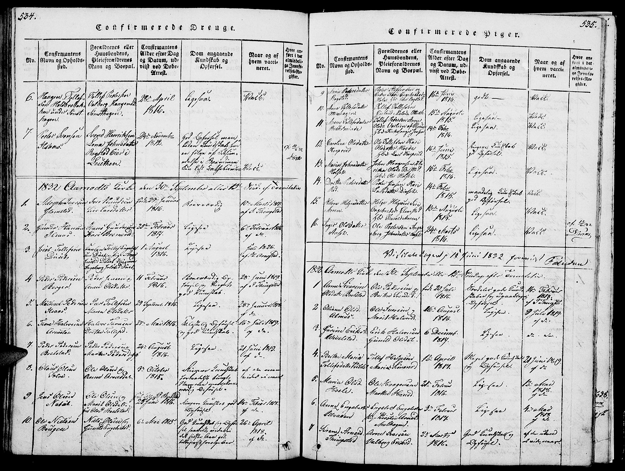 Åmot prestekontor, Hedmark, SAH/PREST-056/H/Ha/Hab/L0001: Parish register (copy) no. 1, 1815-1847, p. 534-535