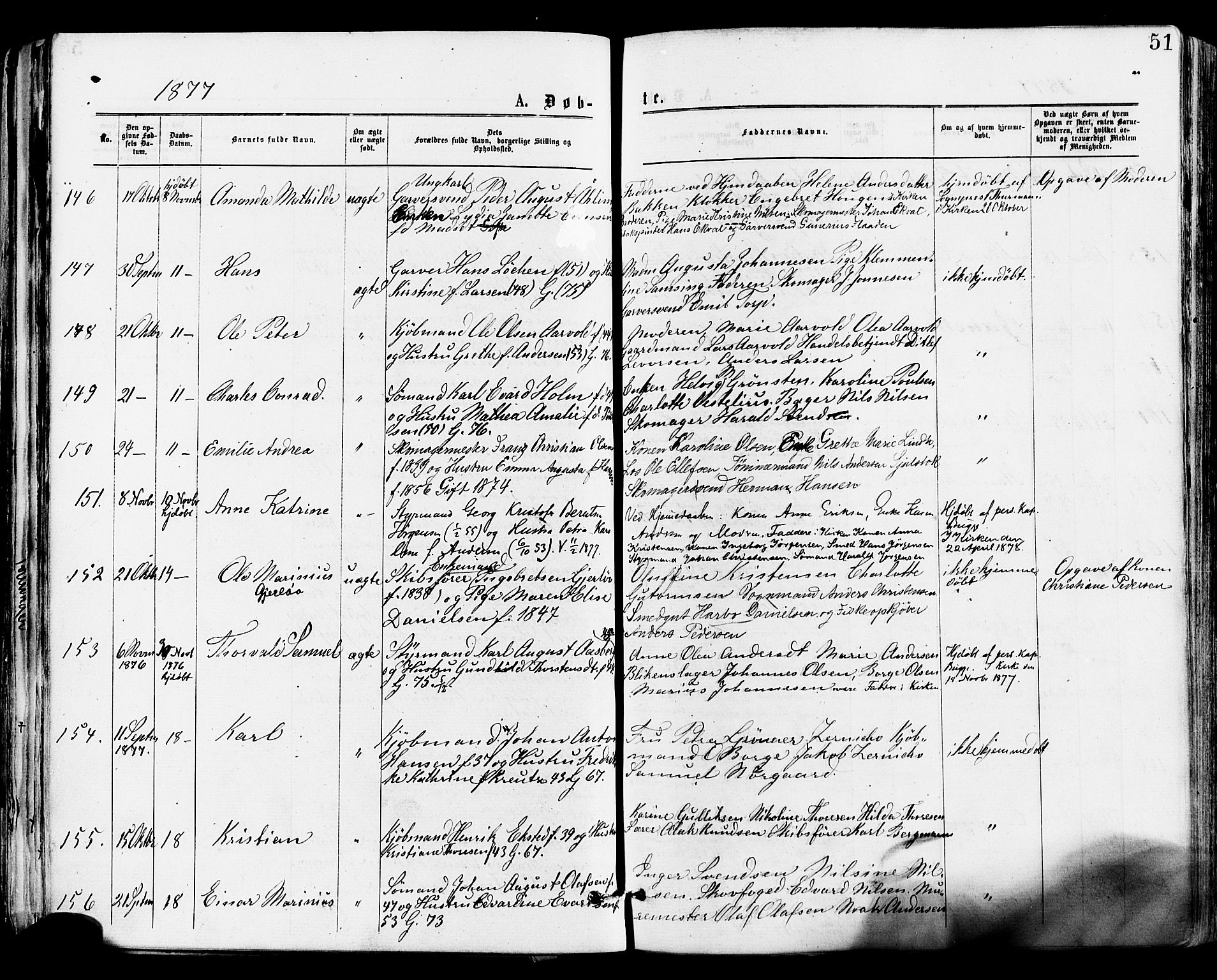 Tønsberg kirkebøker, AV/SAKO-A-330/F/Fa/L0010: Parish register (official) no. I 10, 1874-1880, p. 51