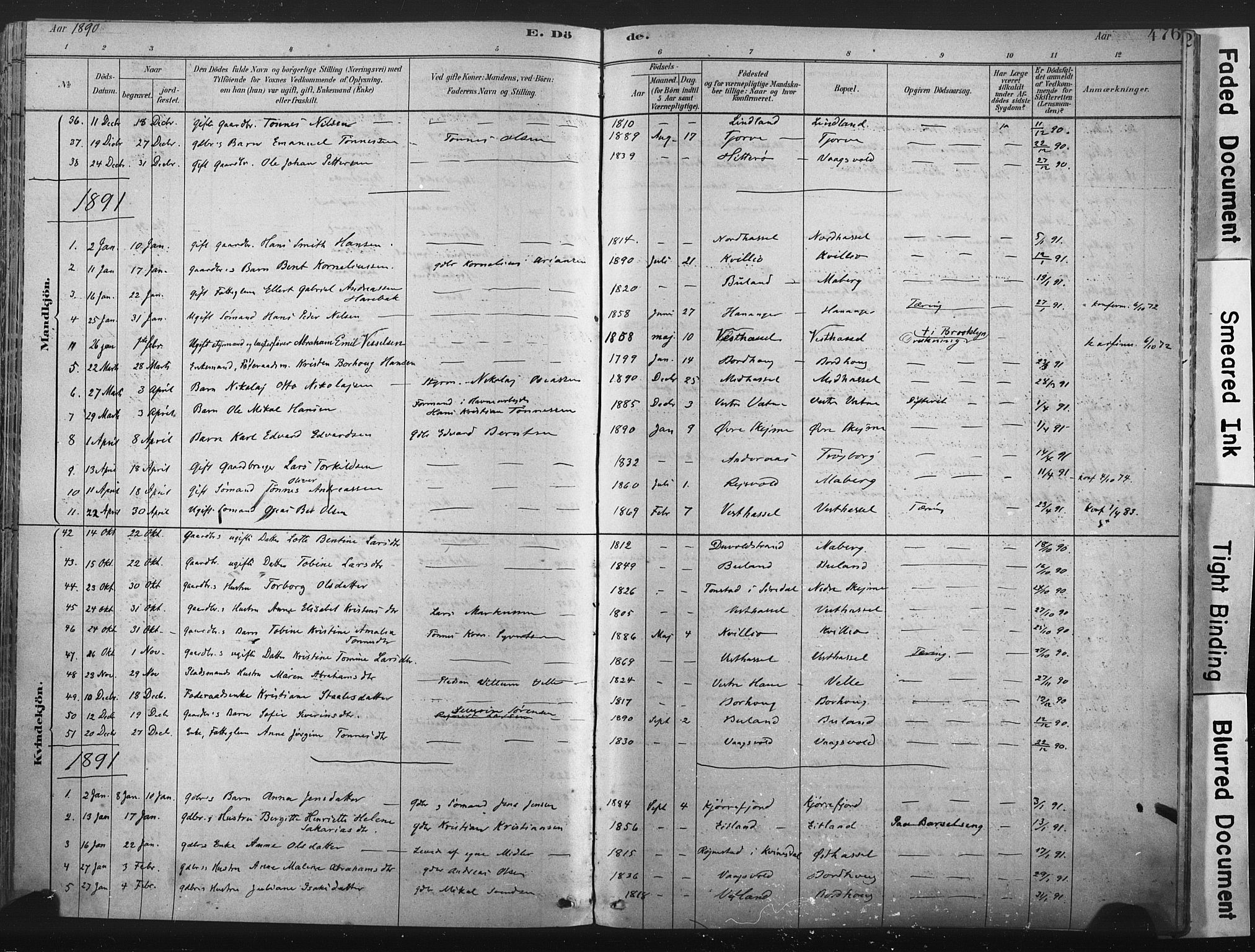 Lista sokneprestkontor, SAK/1111-0027/F/Fa/L0012: Parish register (official) no. A 12, 1879-1903, p. 476