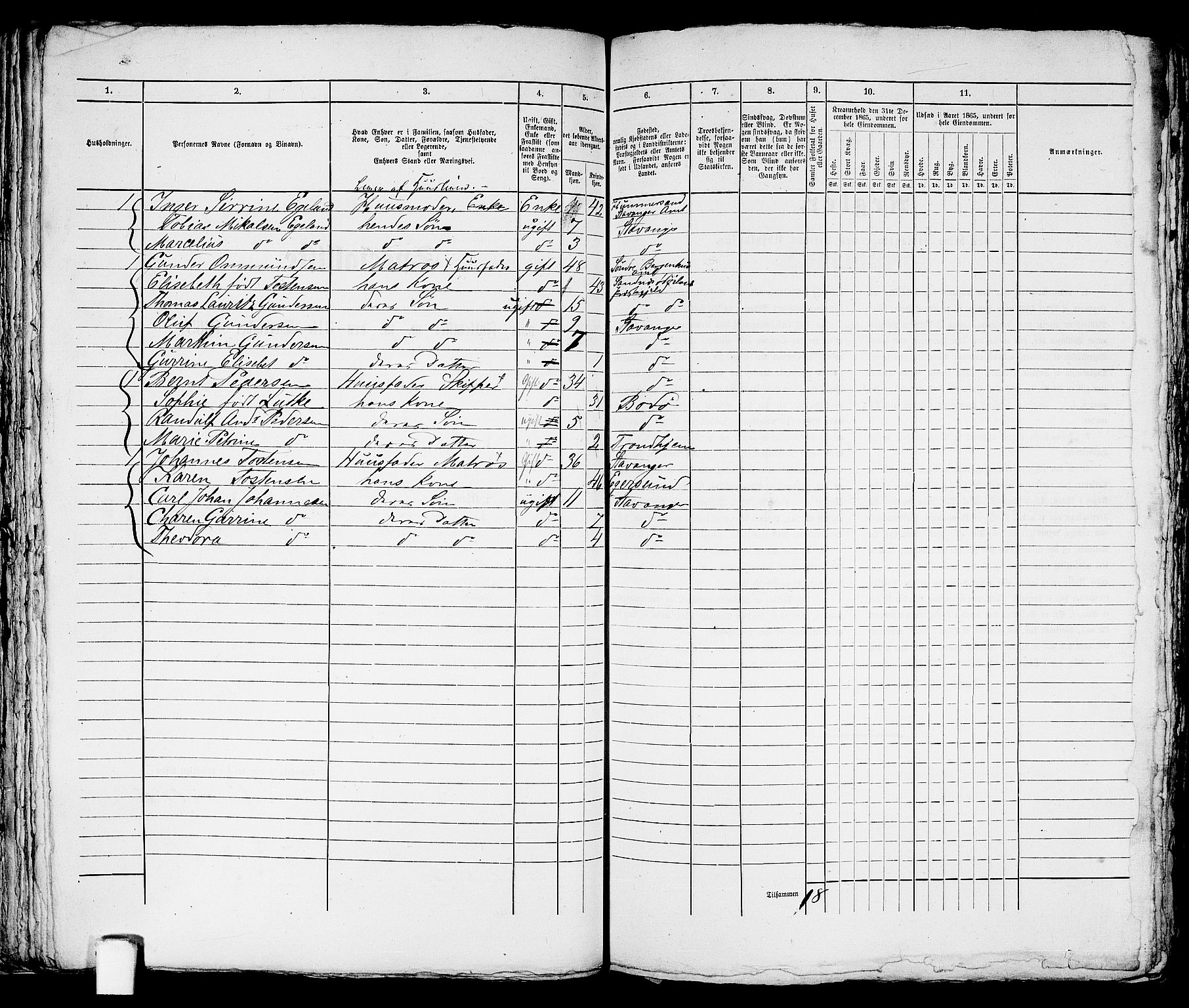 RA, 1865 census for Stavanger, 1865, p. 1638