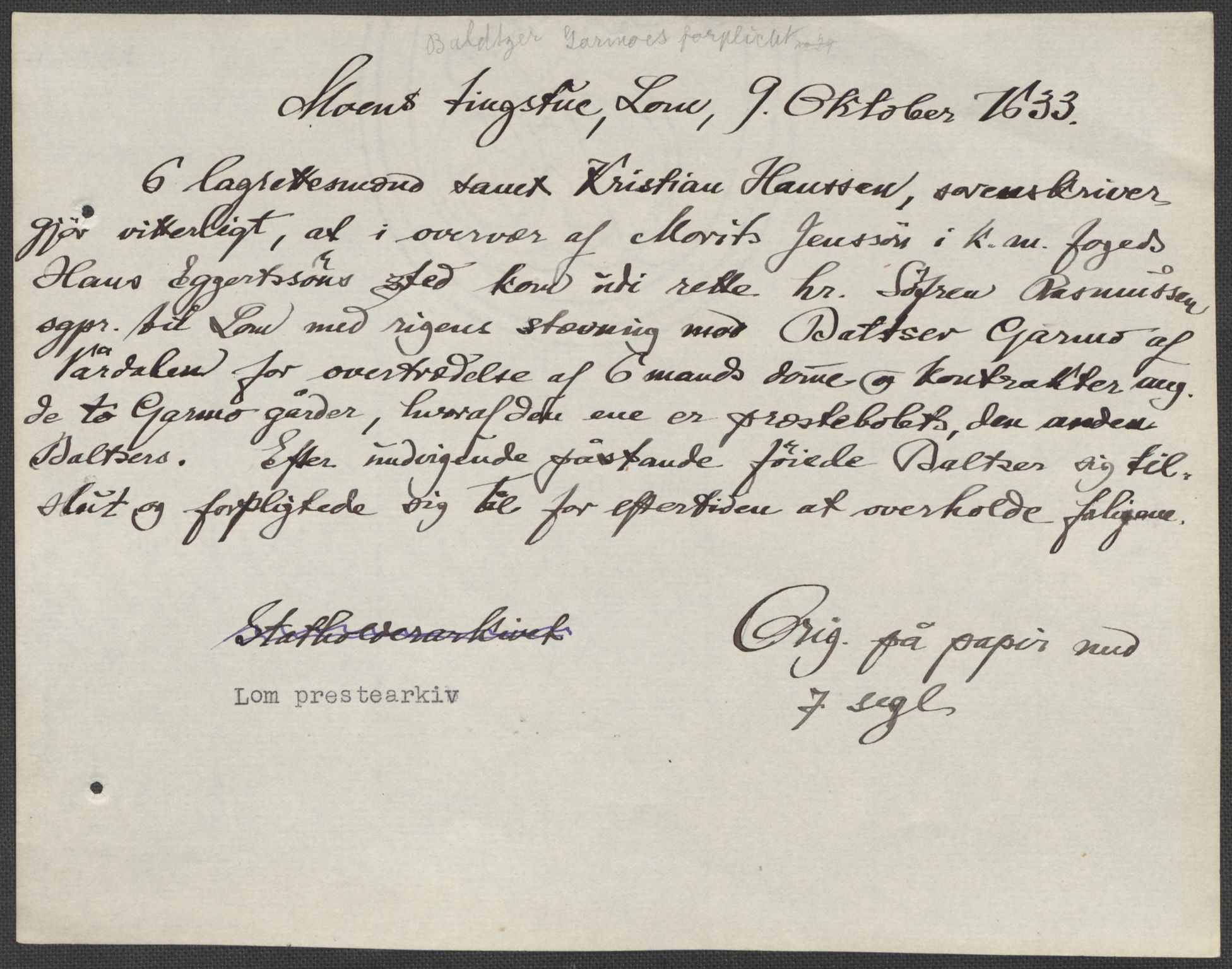 Riksarkivets diplomsamling, AV/RA-EA-5965/F15/L0012: Prestearkiv - Oppland, 1584-1794, p. 160