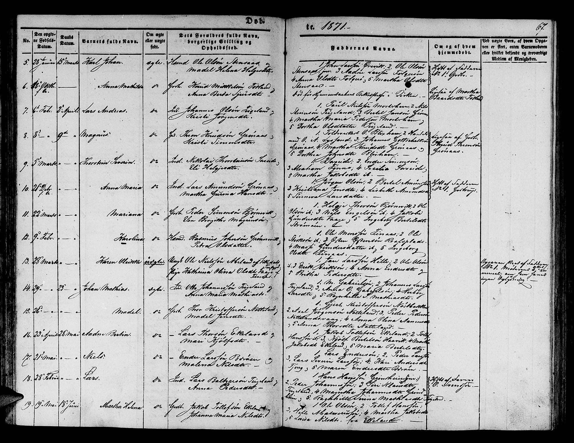 Finnås sokneprestembete, SAB/A-99925/H/Ha/Hab/Haba/L0001: Parish register (copy) no. A 1, 1851-1873, p. 67