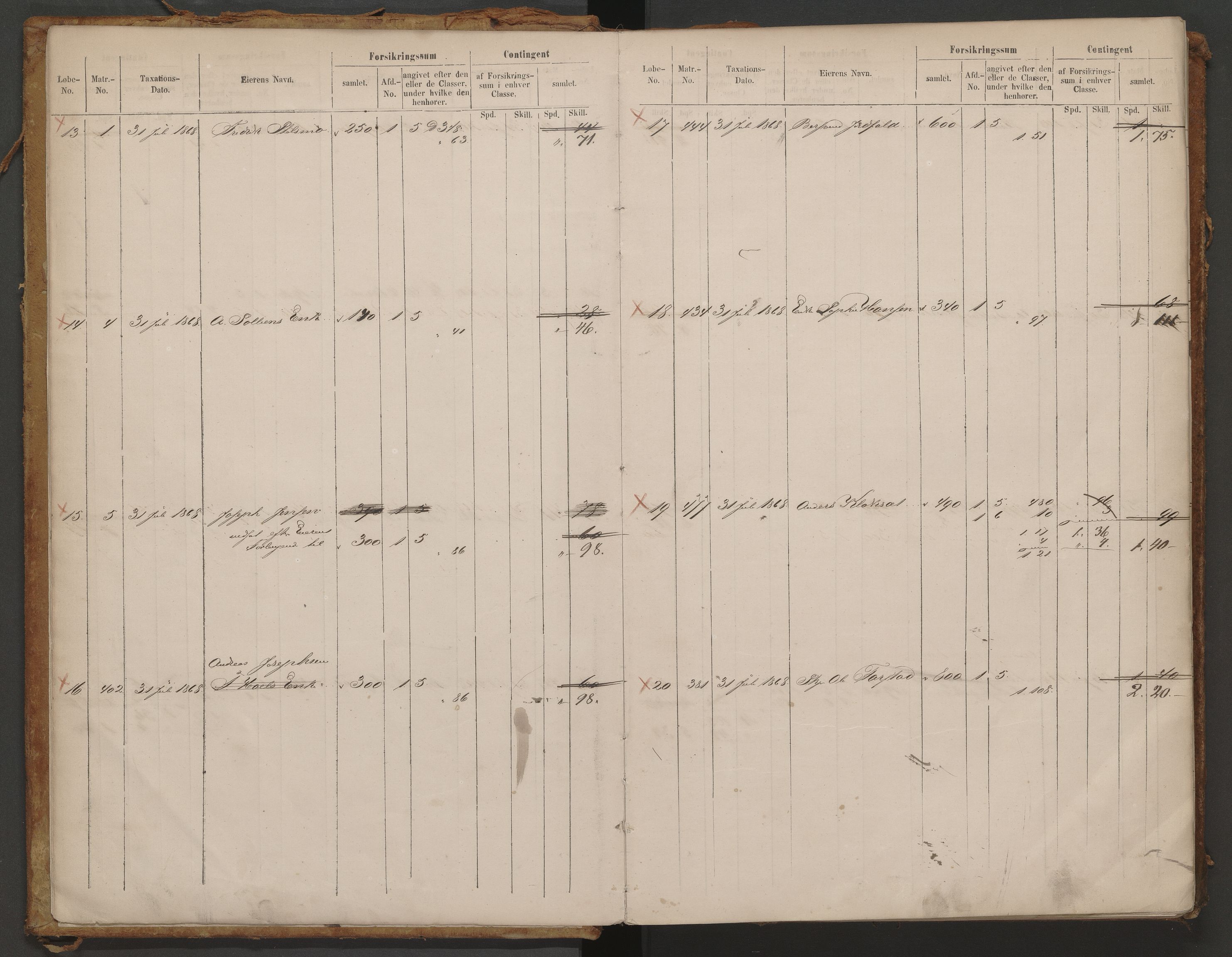 Kristiansund magistrat, AV/SAT-A-0032/K/L0025: Brannforsikringsprotokoll, 1868-1876