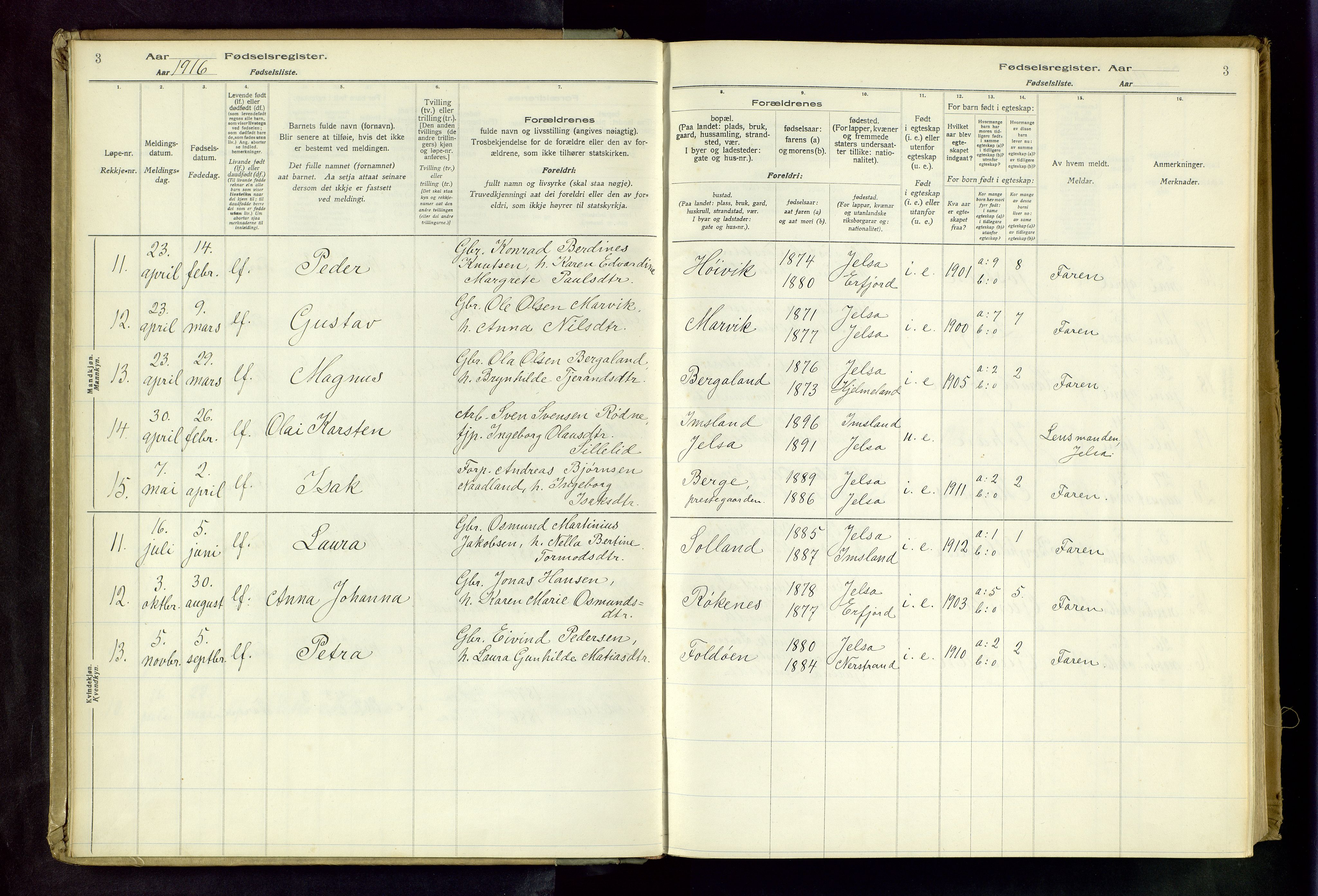 Jelsa sokneprestkontor, SAST/A-101842/02/I: Birth register no. 13, 1916-1982, p. 3