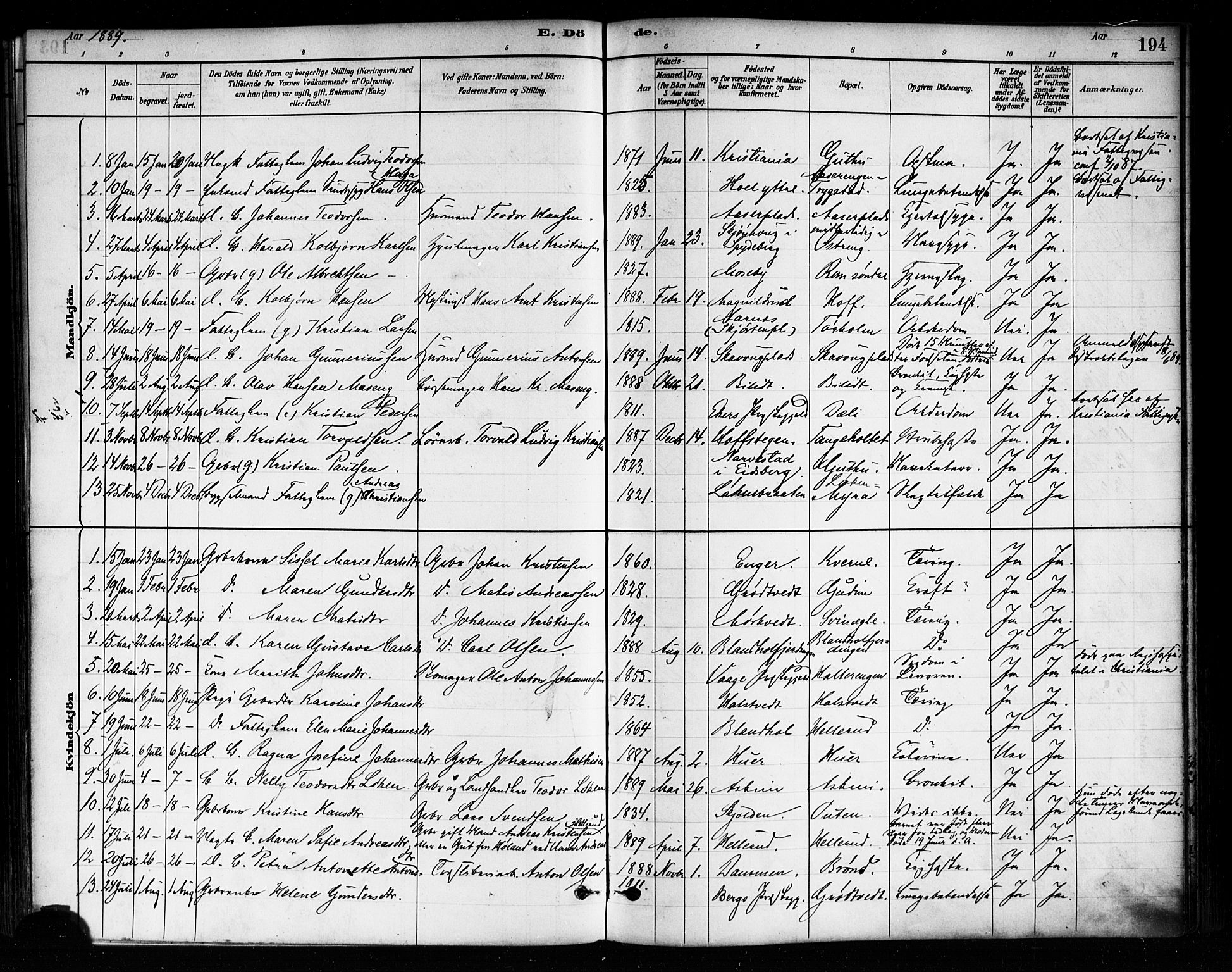 Askim prestekontor Kirkebøker, SAO/A-10900/F/Fa/L0007: Parish register (official) no. 7, 1882-1897, p. 194