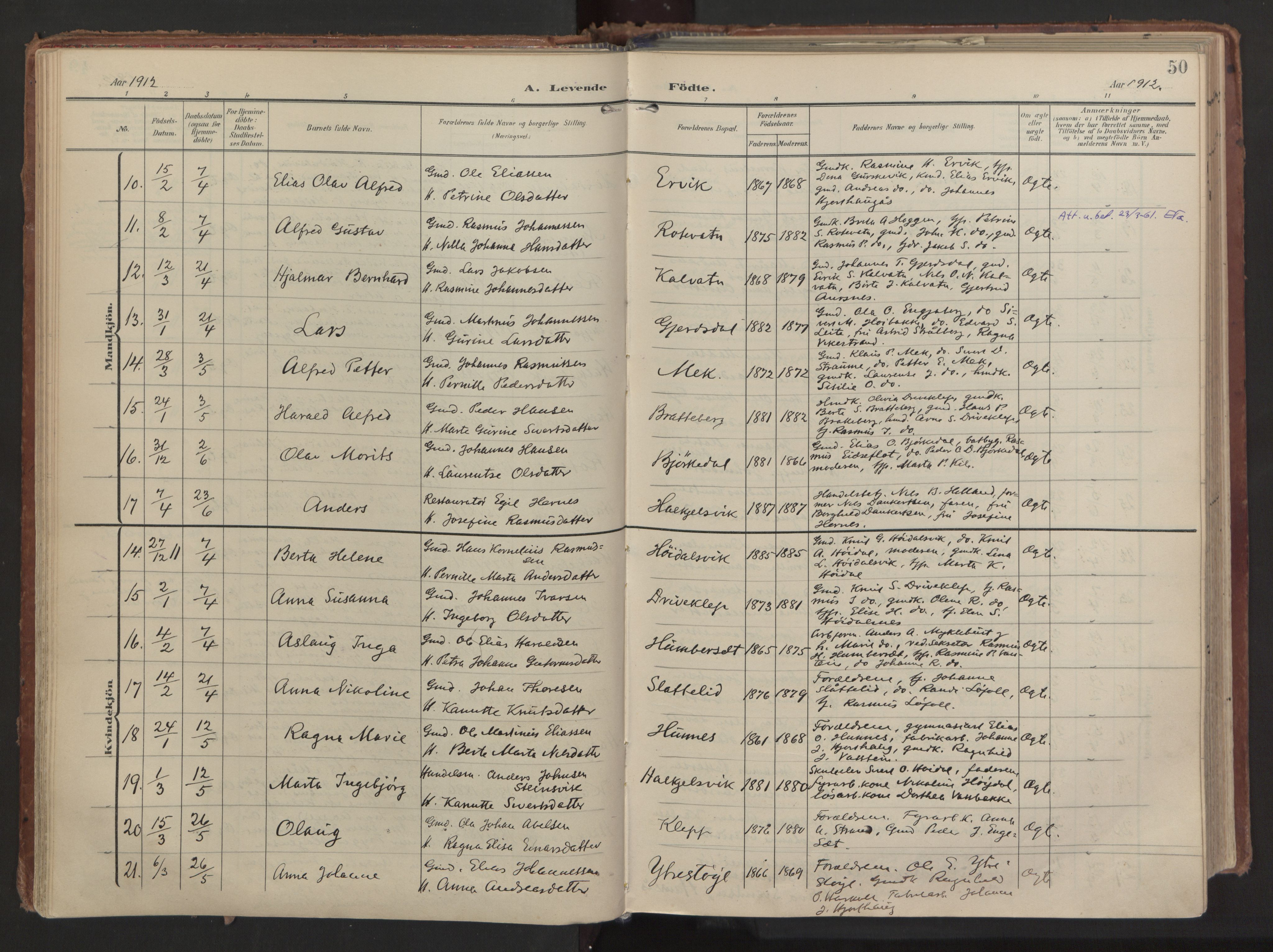 Ministerialprotokoller, klokkerbøker og fødselsregistre - Møre og Romsdal, AV/SAT-A-1454/511/L0144: Parish register (official) no. 511A11, 1906-1923, p. 50