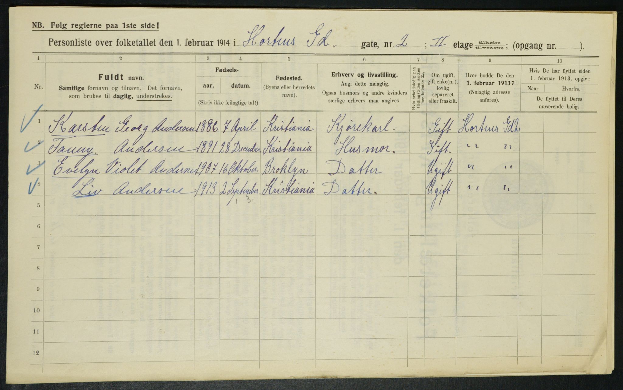 OBA, Municipal Census 1914 for Kristiania, 1914, p. 41462