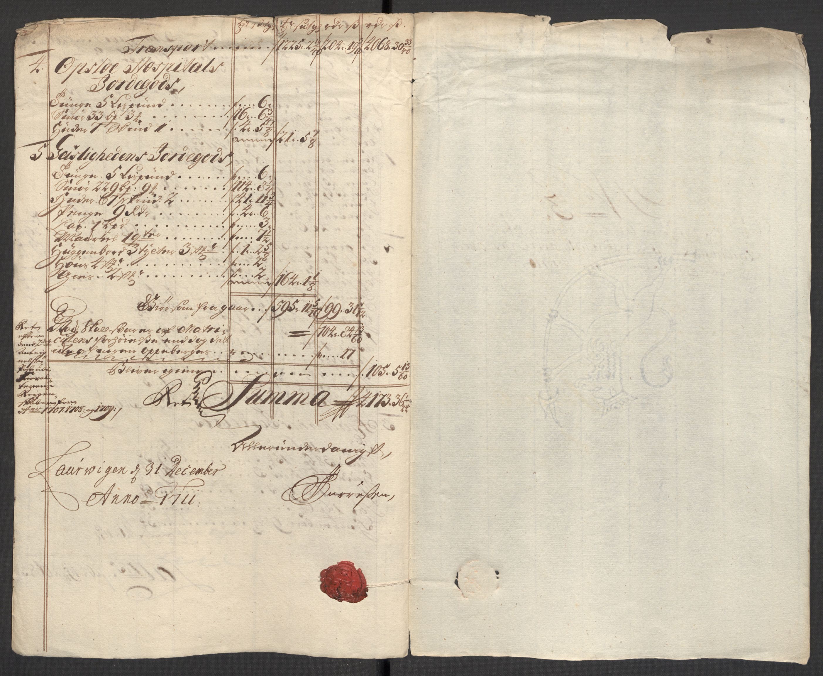 Rentekammeret inntil 1814, Reviderte regnskaper, Fogderegnskap, AV/RA-EA-4092/R33/L1983: Fogderegnskap Larvik grevskap, 1711, p. 150