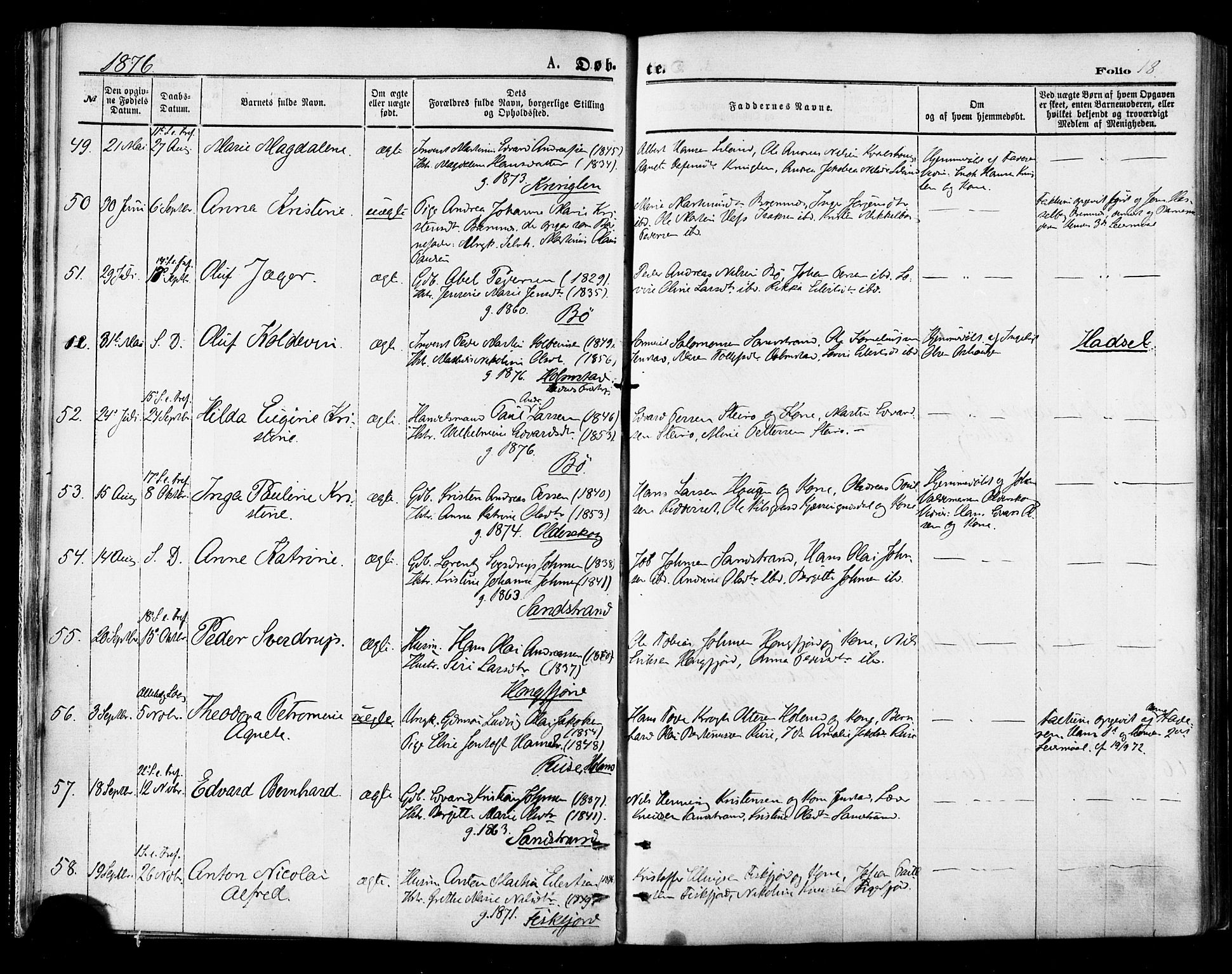 Ministerialprotokoller, klokkerbøker og fødselsregistre - Nordland, SAT/A-1459/895/L1370: Parish register (official) no. 895A05, 1873-1884, p. 18