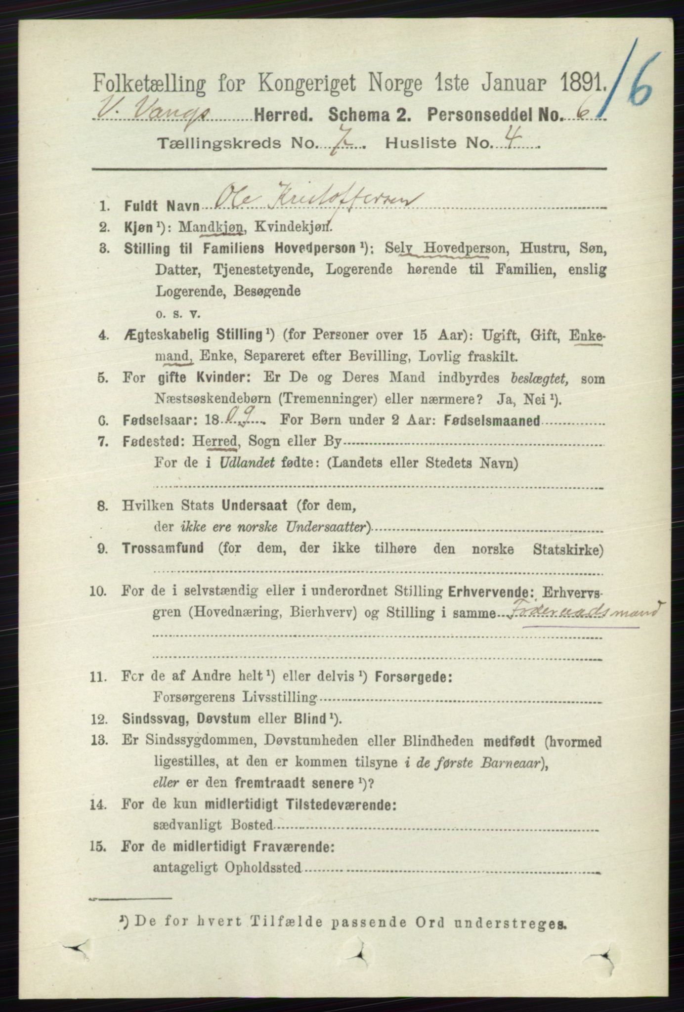 RA, 1891 census for 0545 Vang, 1891, p. 1444