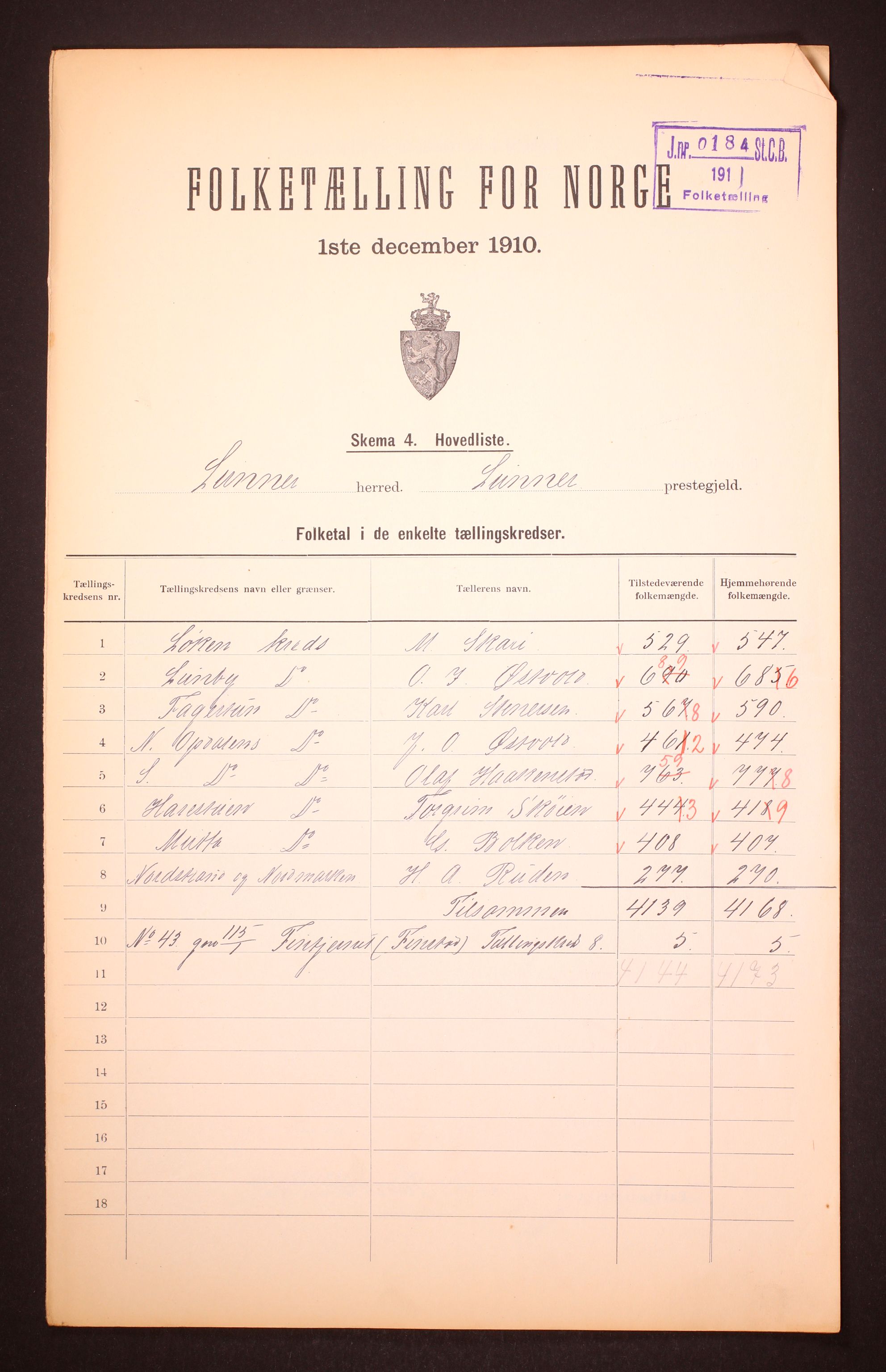 RA, 1910 census for Lunner, 1910, p. 4