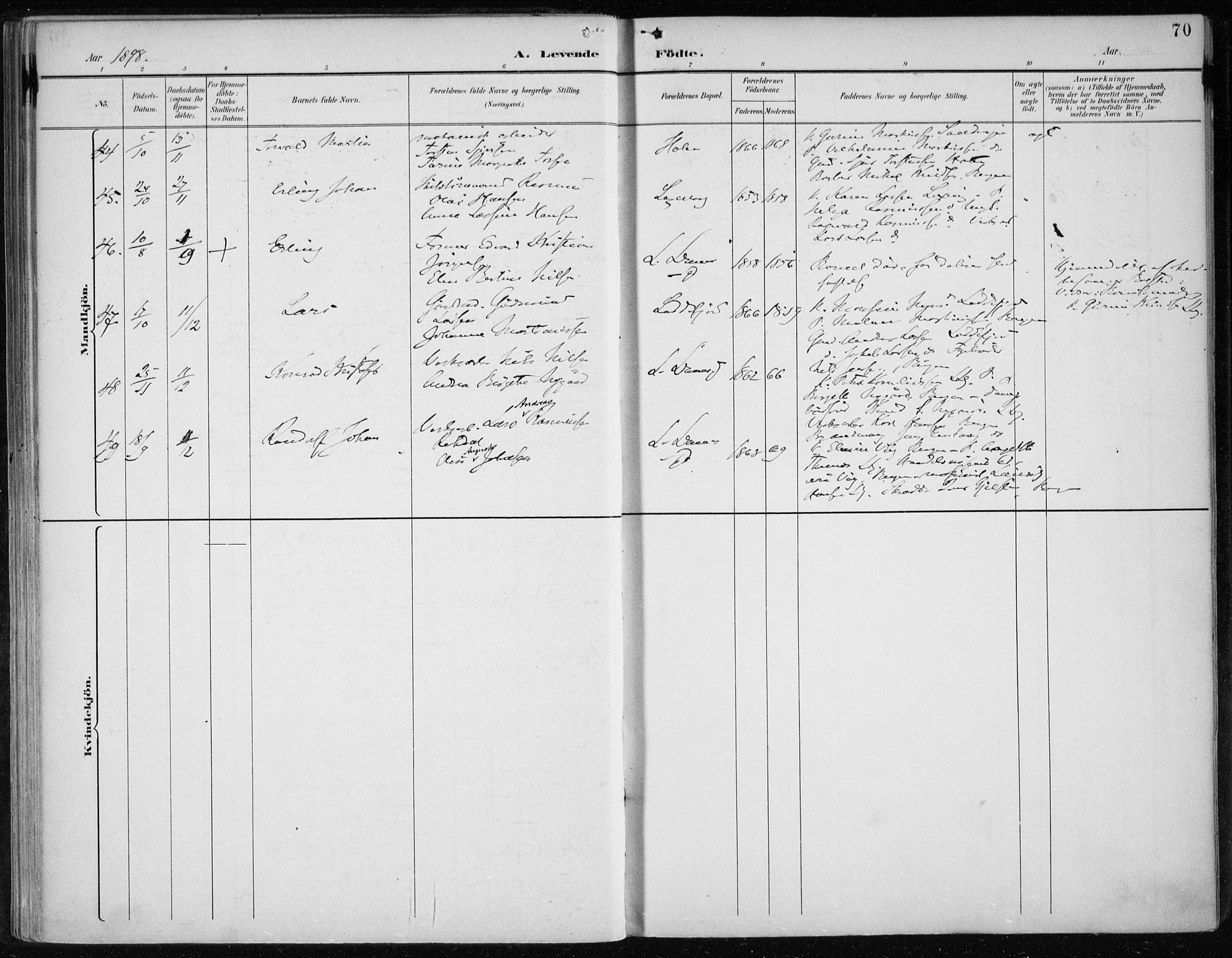 Askøy Sokneprestembete, AV/SAB-A-74101/H/Ha/Haa/Haae/L0003: Parish register (official) no. E 3, 1891-1903, p. 70