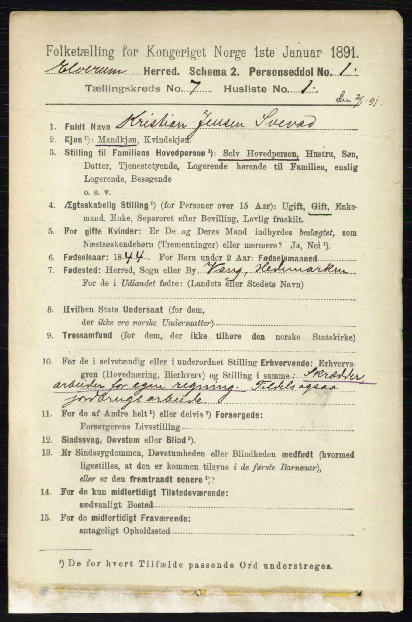 RA, 1891 census for 0427 Elverum, 1891, p. 5671