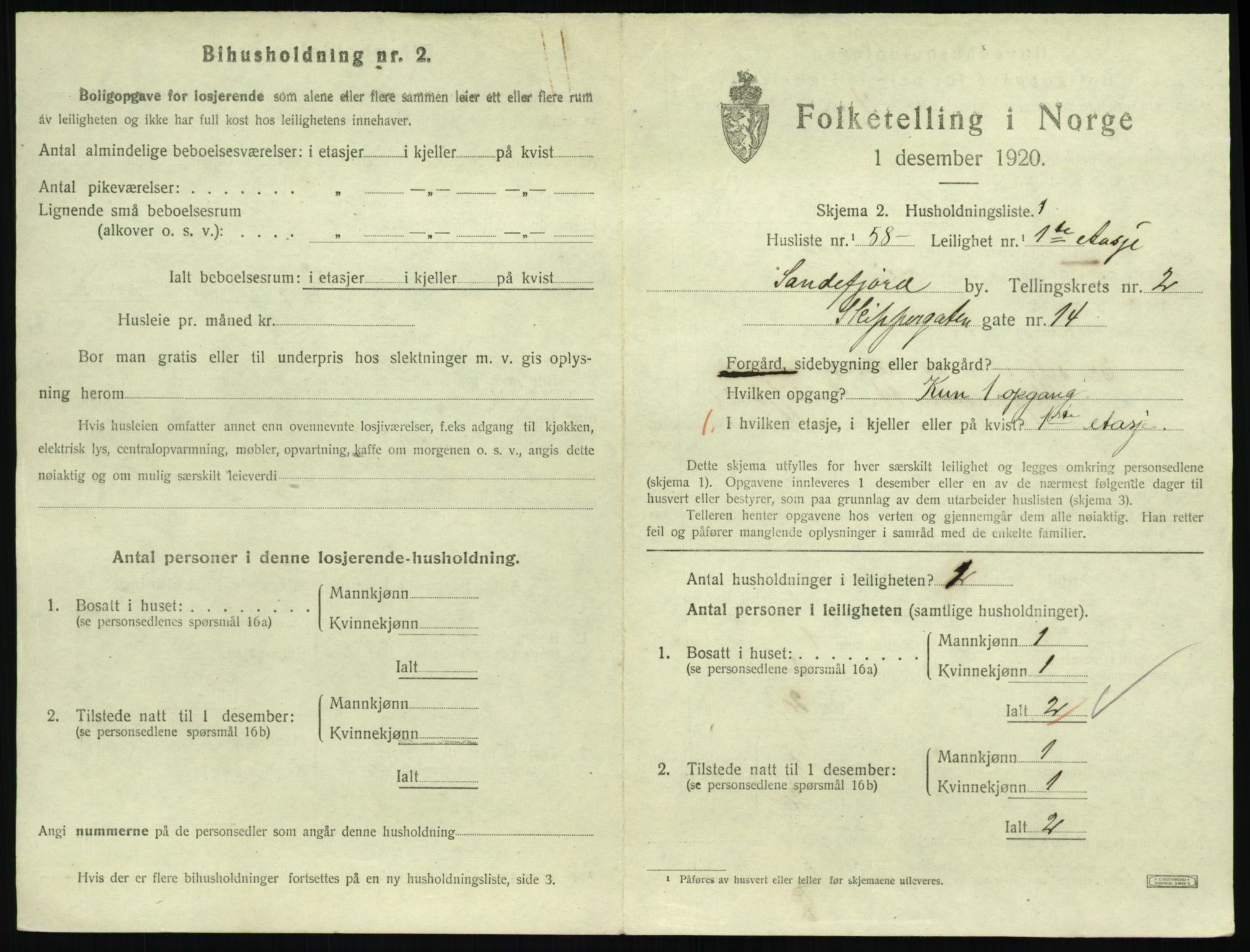 SAKO, 1920 census for Sandefjord, 1920, p. 1890