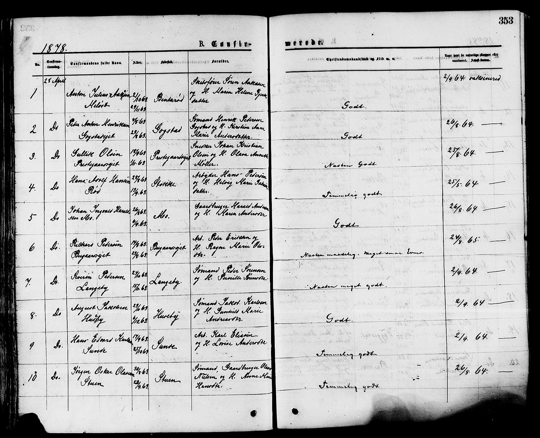 Sandar kirkebøker, SAKO/A-243/F/Fa/L0010: Parish register (official) no. 10, 1872-1882, p. 353