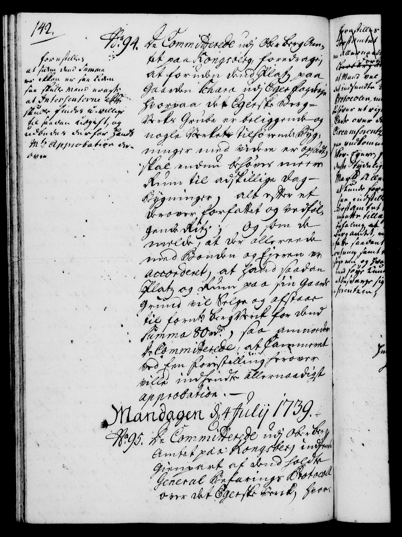 Rentekammeret, Kammerkanselliet, RA/EA-3111/G/Gh/Gha/L0021: Norsk ekstraktmemorialprotokoll (merket RK 53.66), 1739, p. 142