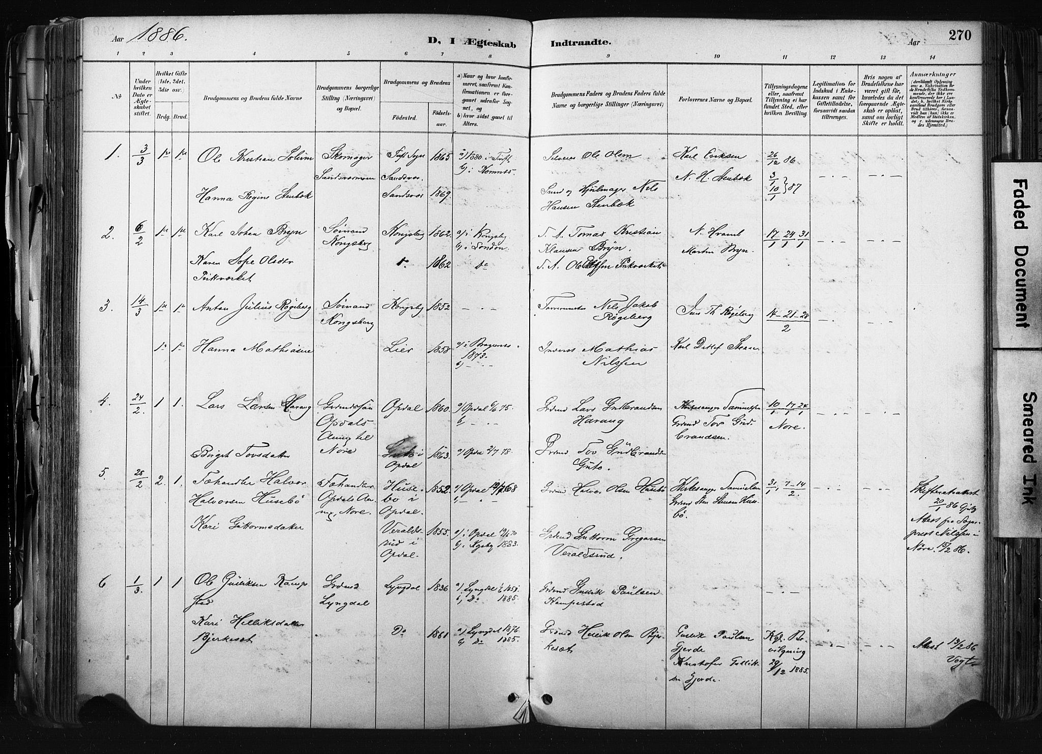 Kongsberg kirkebøker, SAKO/A-22/F/Fb/L0002: Parish register (official) no. II 2, 1886-1896, p. 270