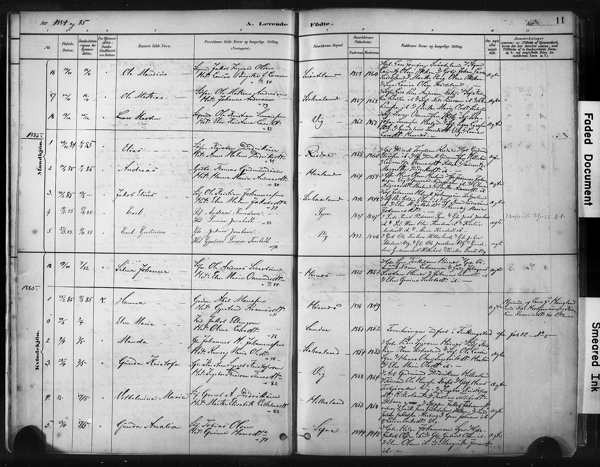 Skudenes sokneprestkontor, SAST/A -101849/H/Ha/Haa/L0009: Parish register (official) no. A 6, 1882-1912, p. 11