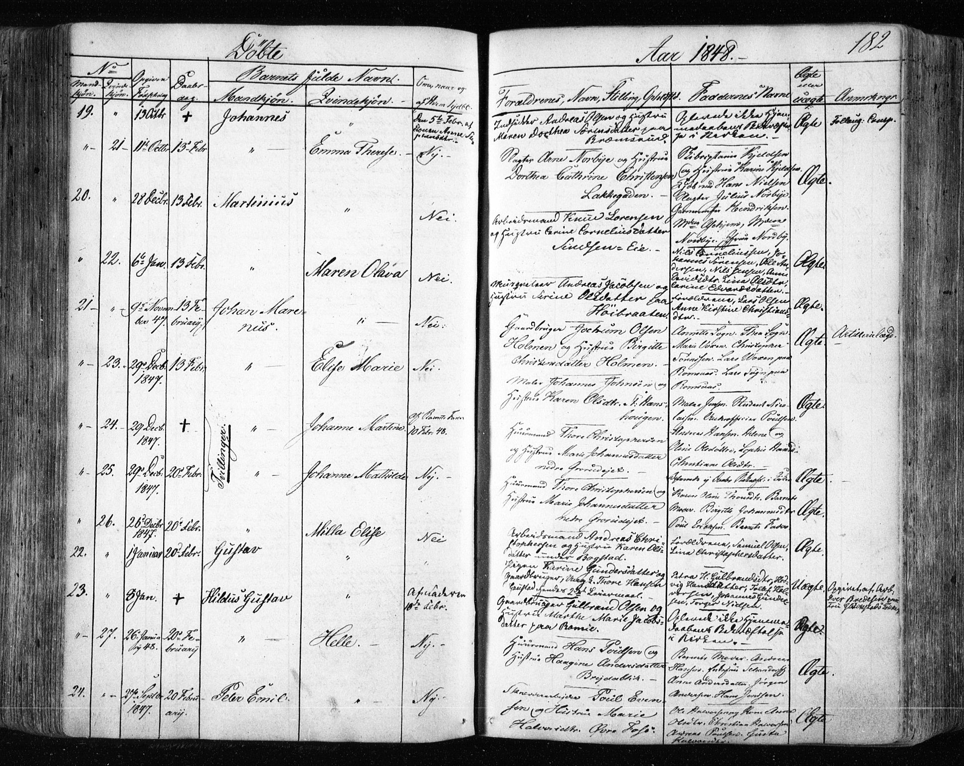 Aker prestekontor kirkebøker, AV/SAO-A-10861/F/L0019: Parish register (official) no. 19, 1842-1852, p. 182