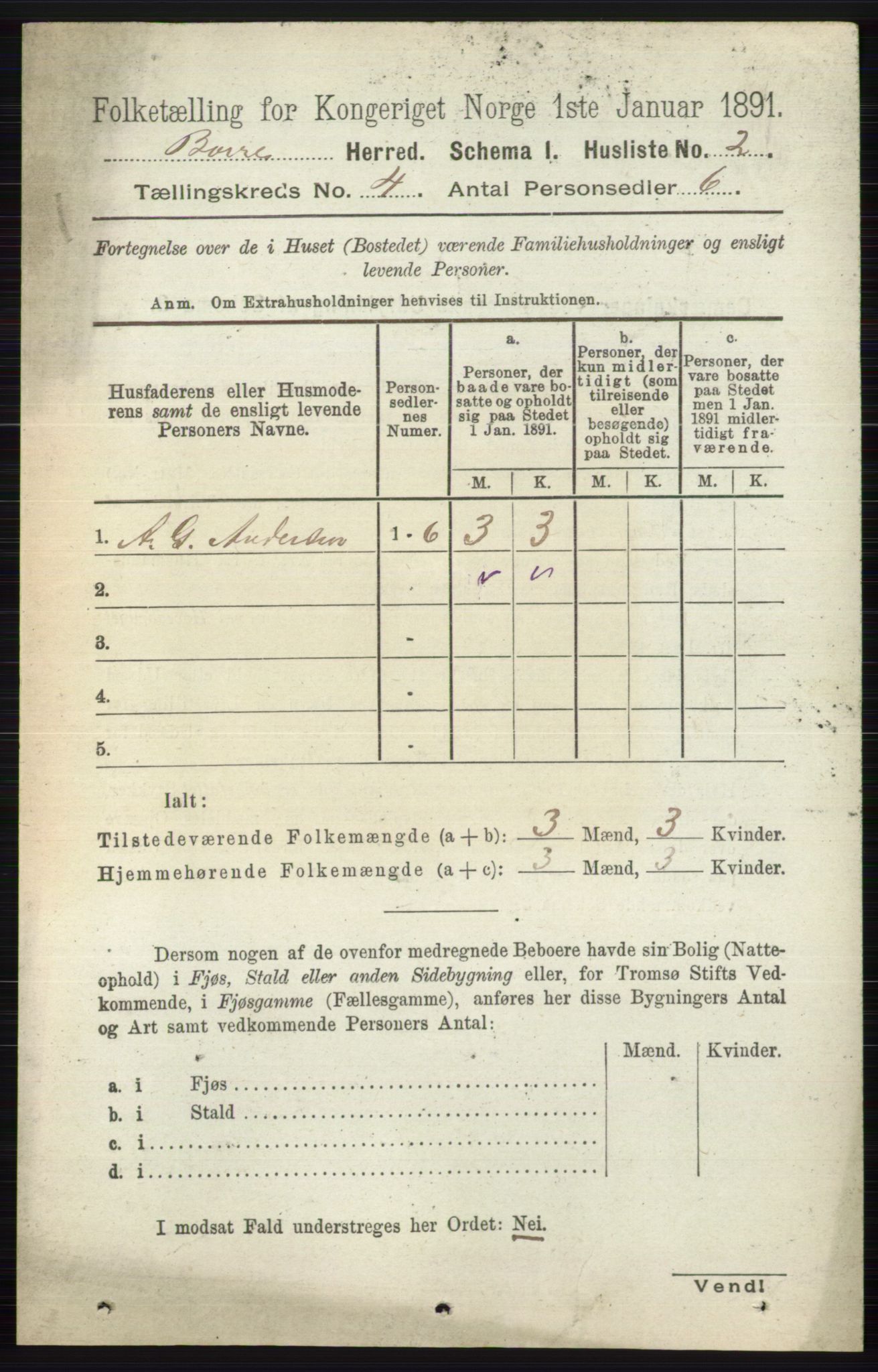 RA, 1891 census for 0717 Borre, 1891, p. 1619