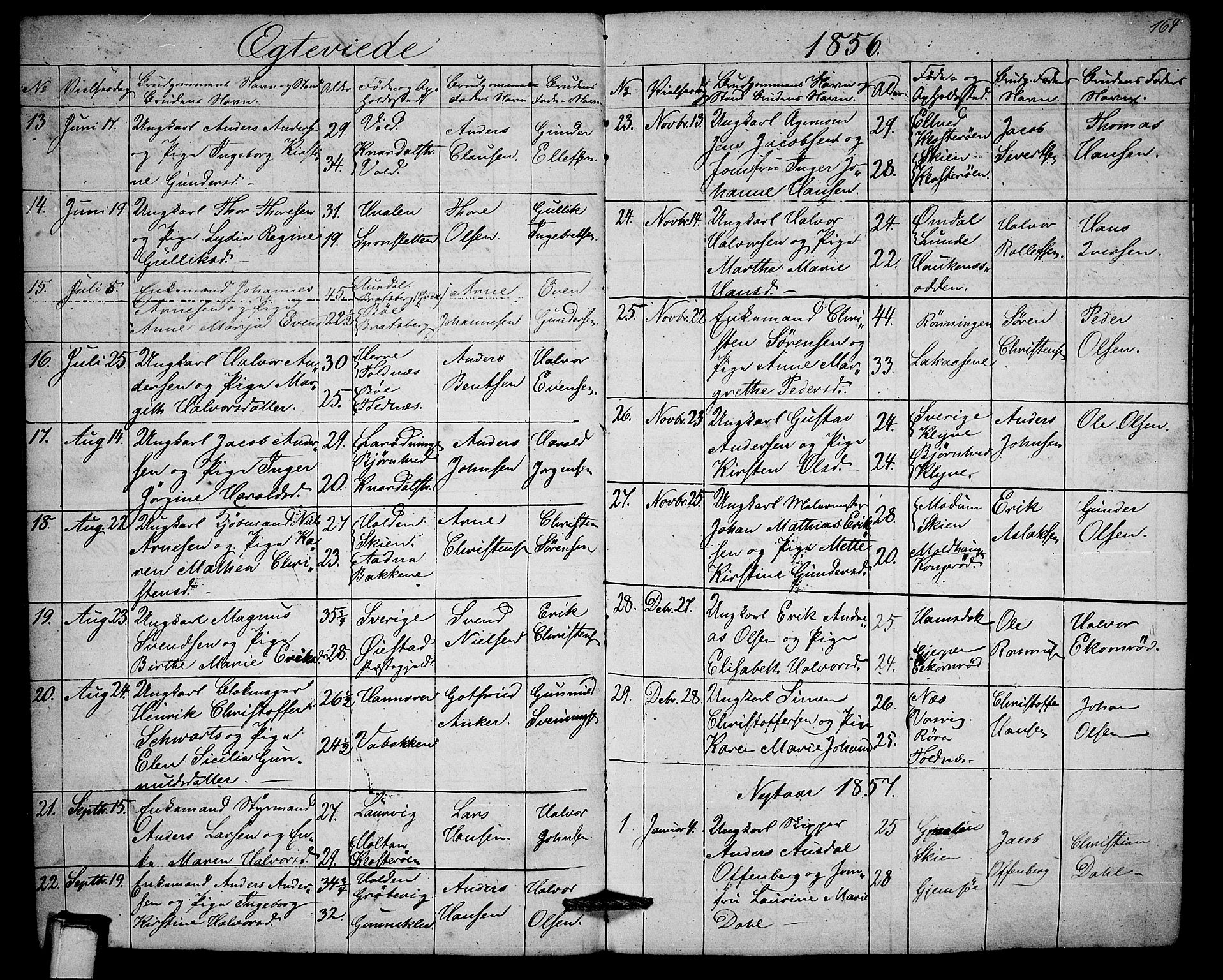 Solum kirkebøker, AV/SAKO-A-306/G/Ga/L0003: Parish register (copy) no. I 3, 1848-1859, p. 164