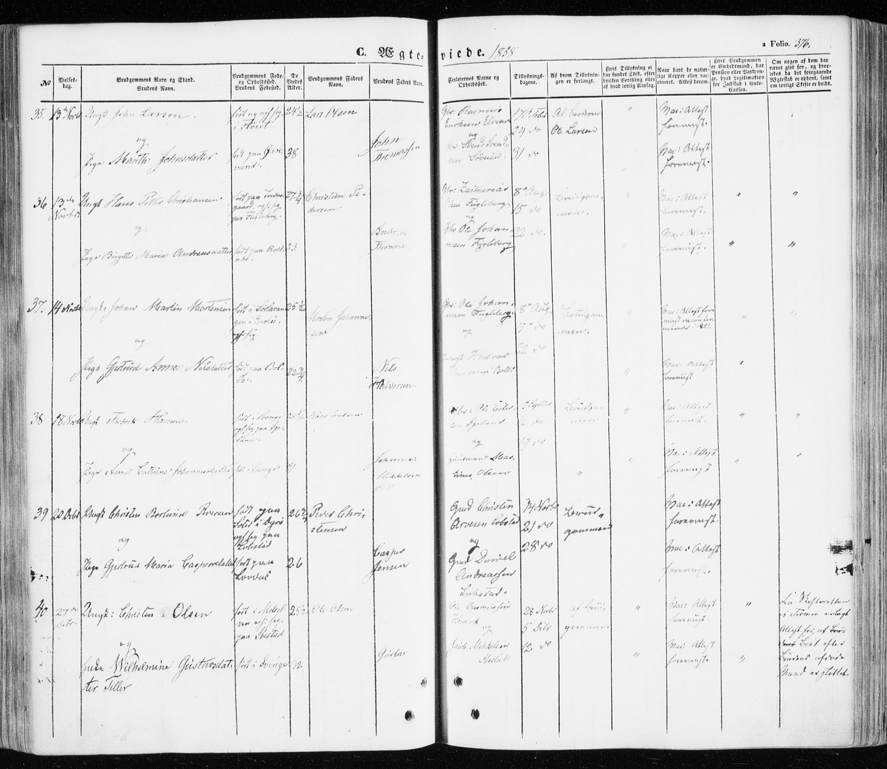 Ibestad sokneprestembete, AV/SATØ-S-0077/H/Ha/Haa/L0008kirke: Parish register (official) no. 8, 1850-1859, p. 376