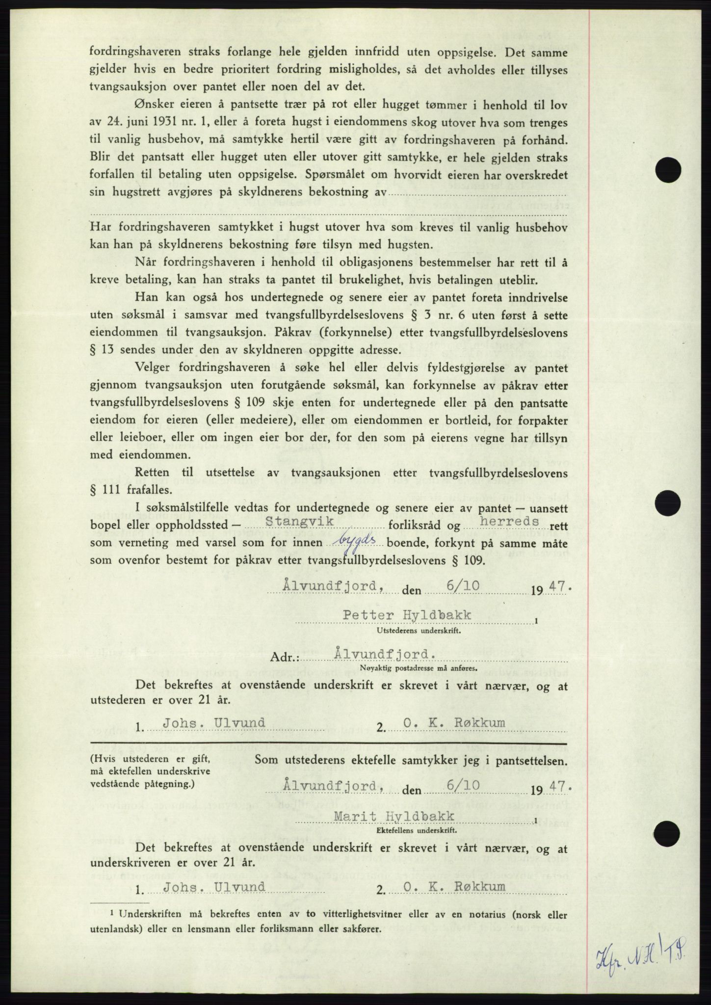 Nordmøre sorenskriveri, AV/SAT-A-4132/1/2/2Ca: Mortgage book no. B97, 1947-1948, Diary no: : 2408/1947